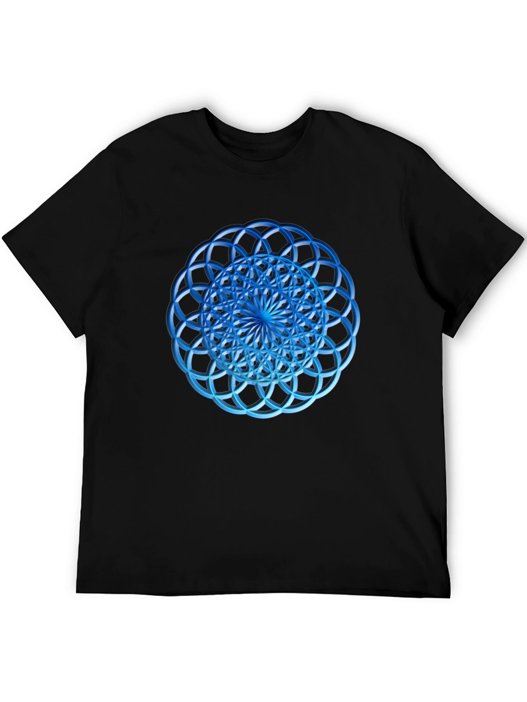 Geometric Blue Circle Design Black T-Shirt