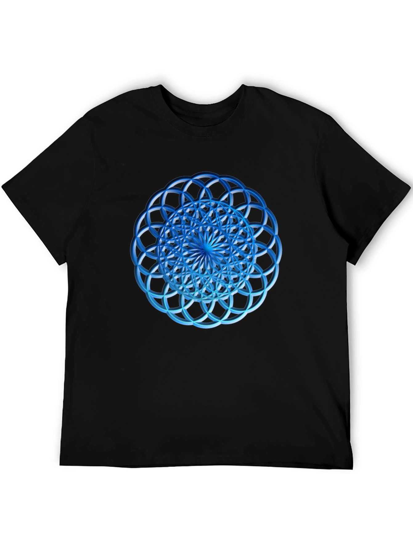 Geometric Blue Circle Design Black T-Shirt