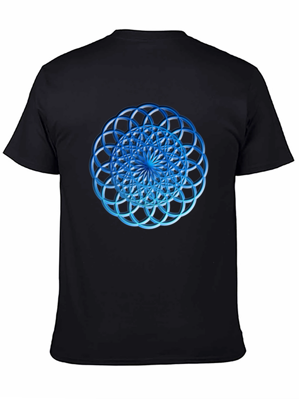Geometric Blue Circle Design Black T-Shirt