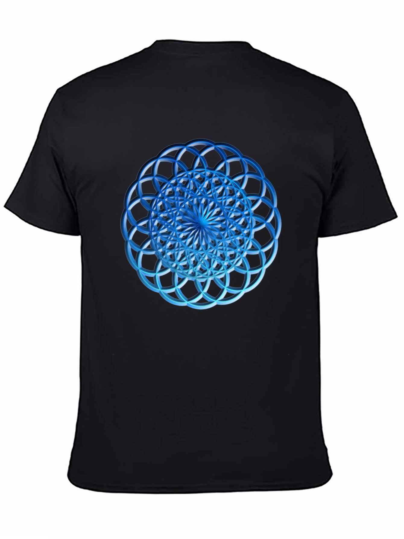 Geometric Blue Circle Design Black T-Shirt