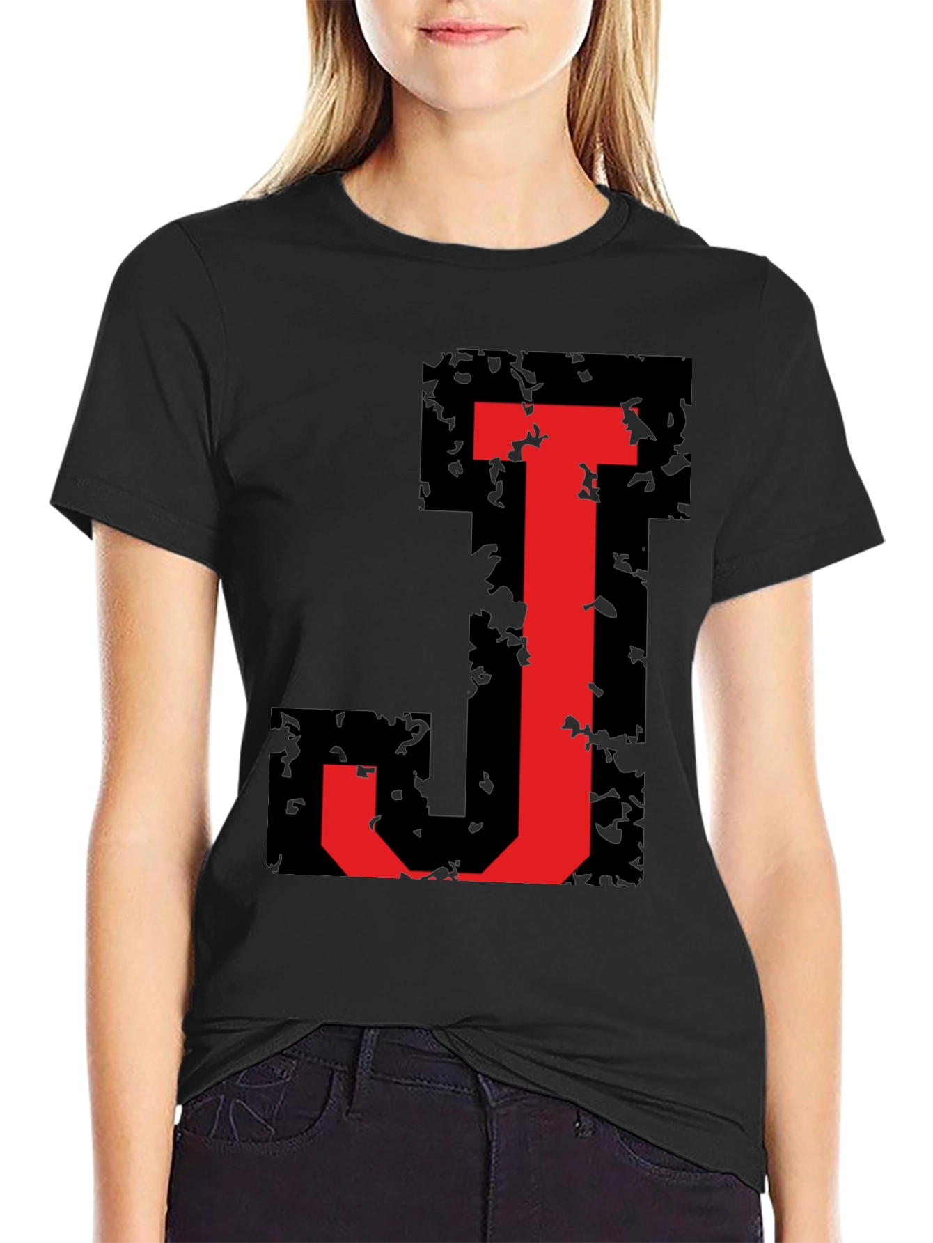 Bold J Initial Graphic Black T-Shirt