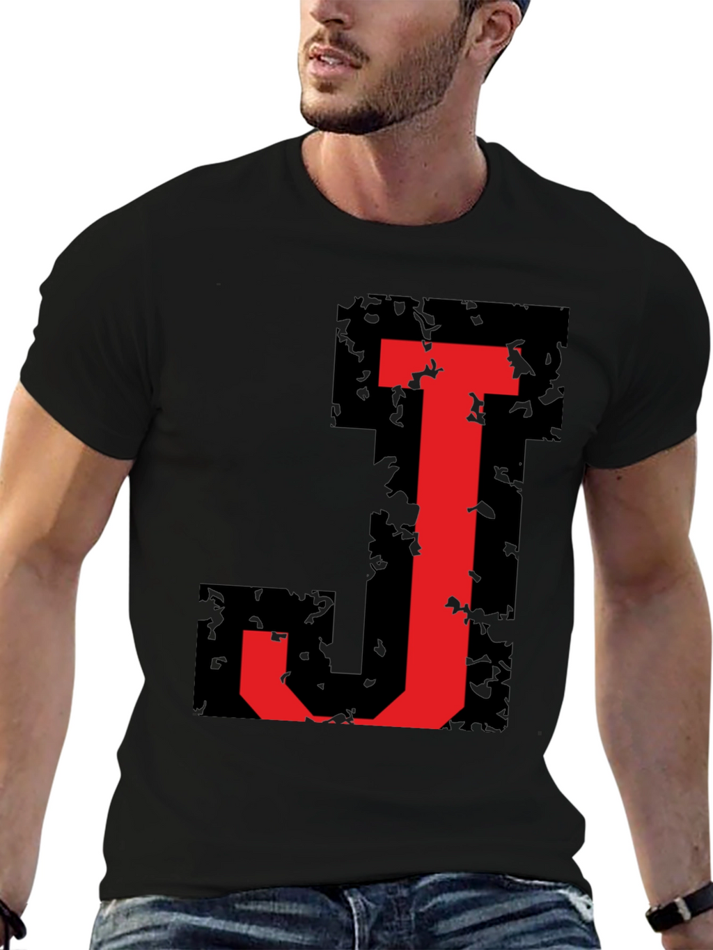 Bold J Initial Graphic Black T-Shirt