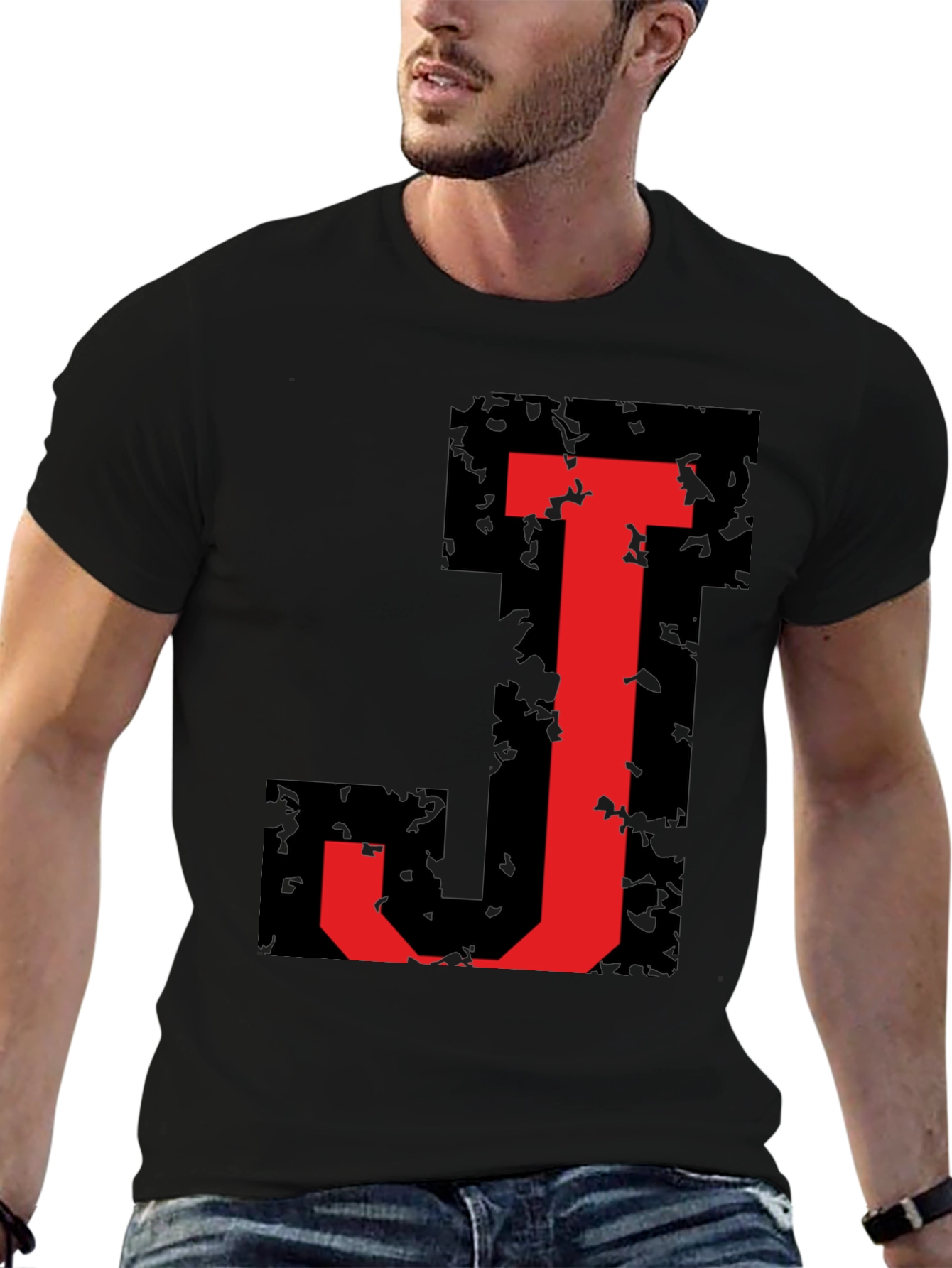 Bold J Initial Graphic Black T-Shirt
