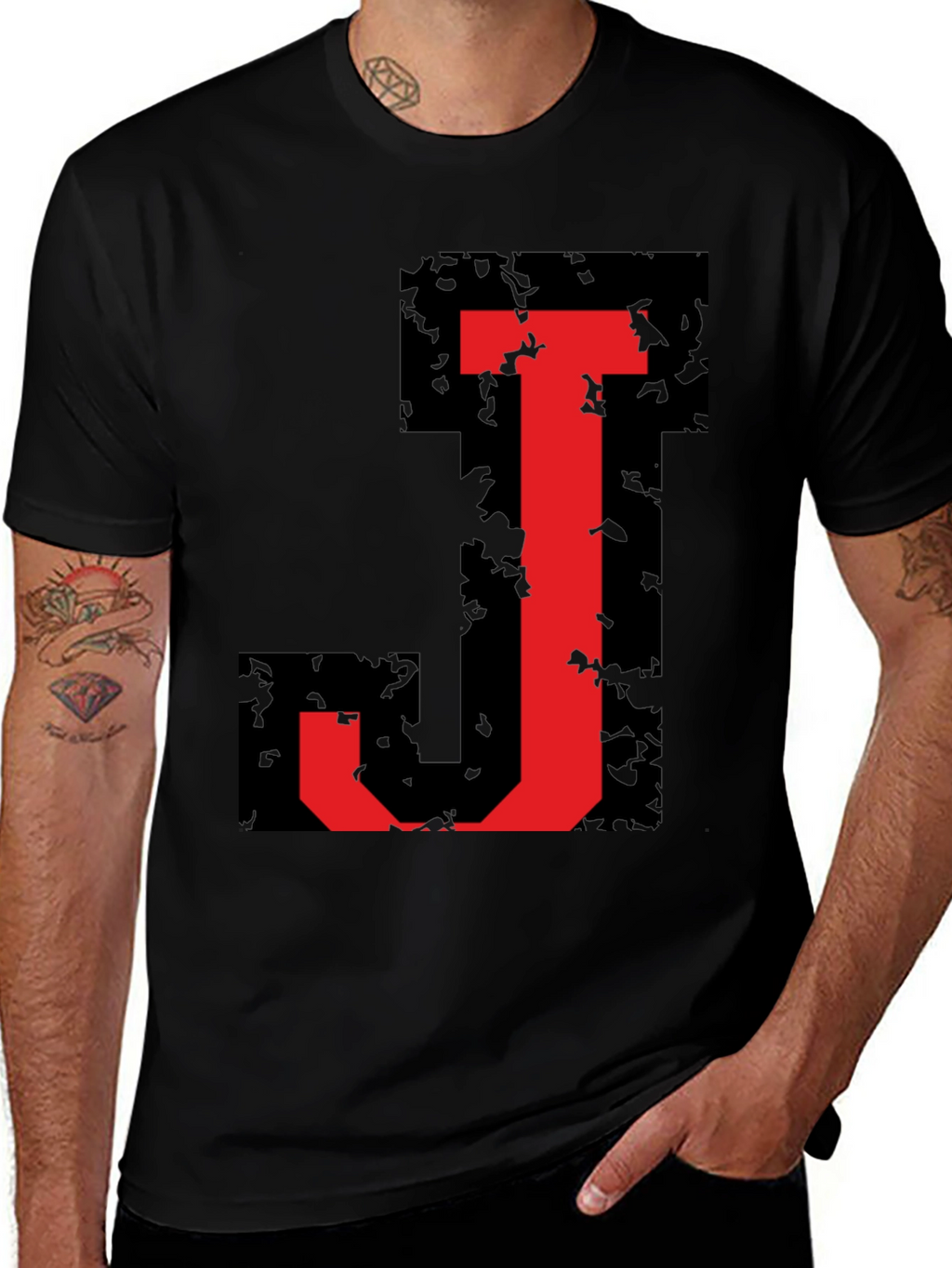 Bold J Initial Graphic Black T-Shirt