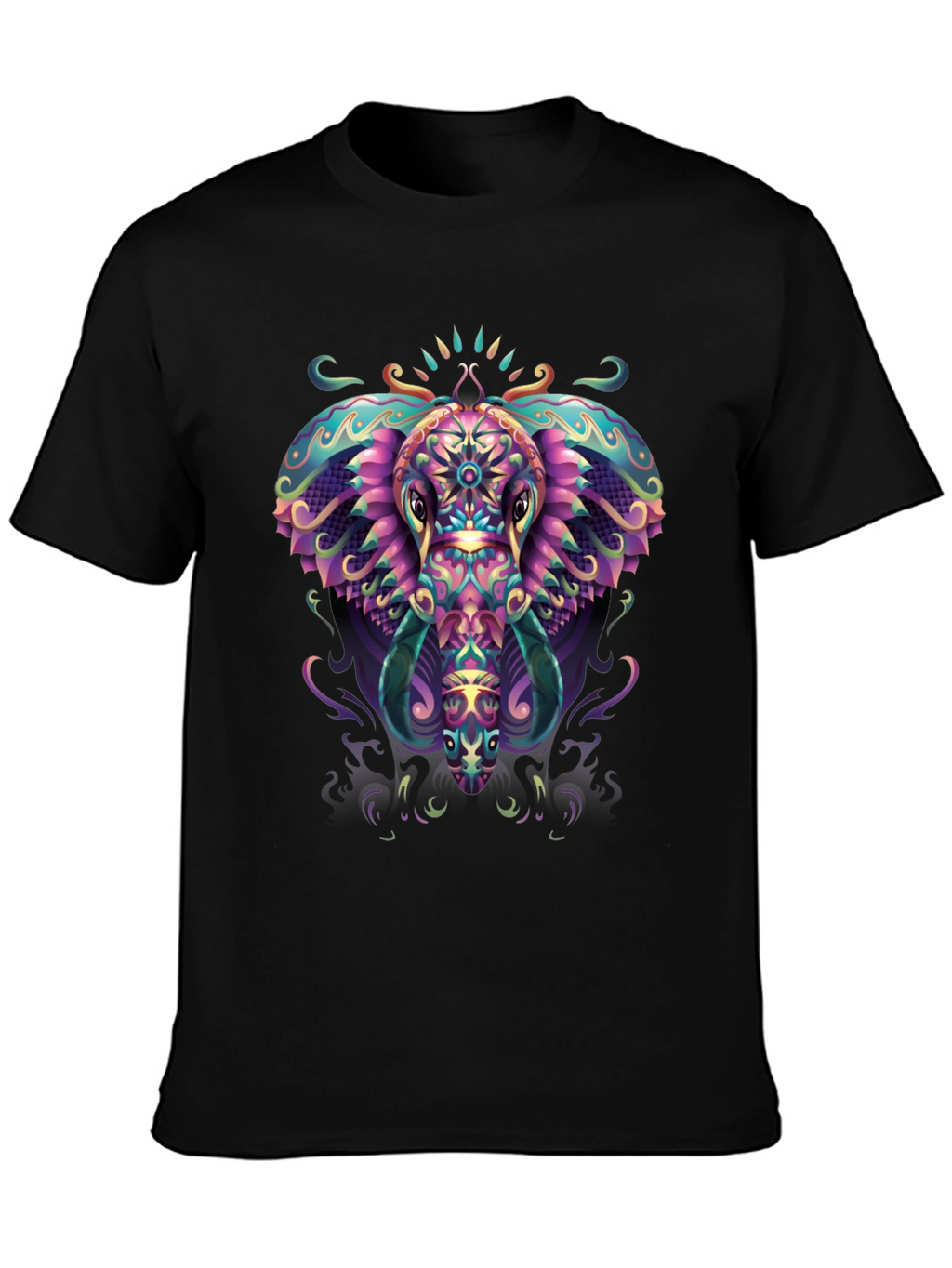 Psychedelic Elephant Graphic Tee - Black