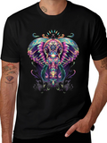 Psychedelic Elephant Graphic Tee - Black