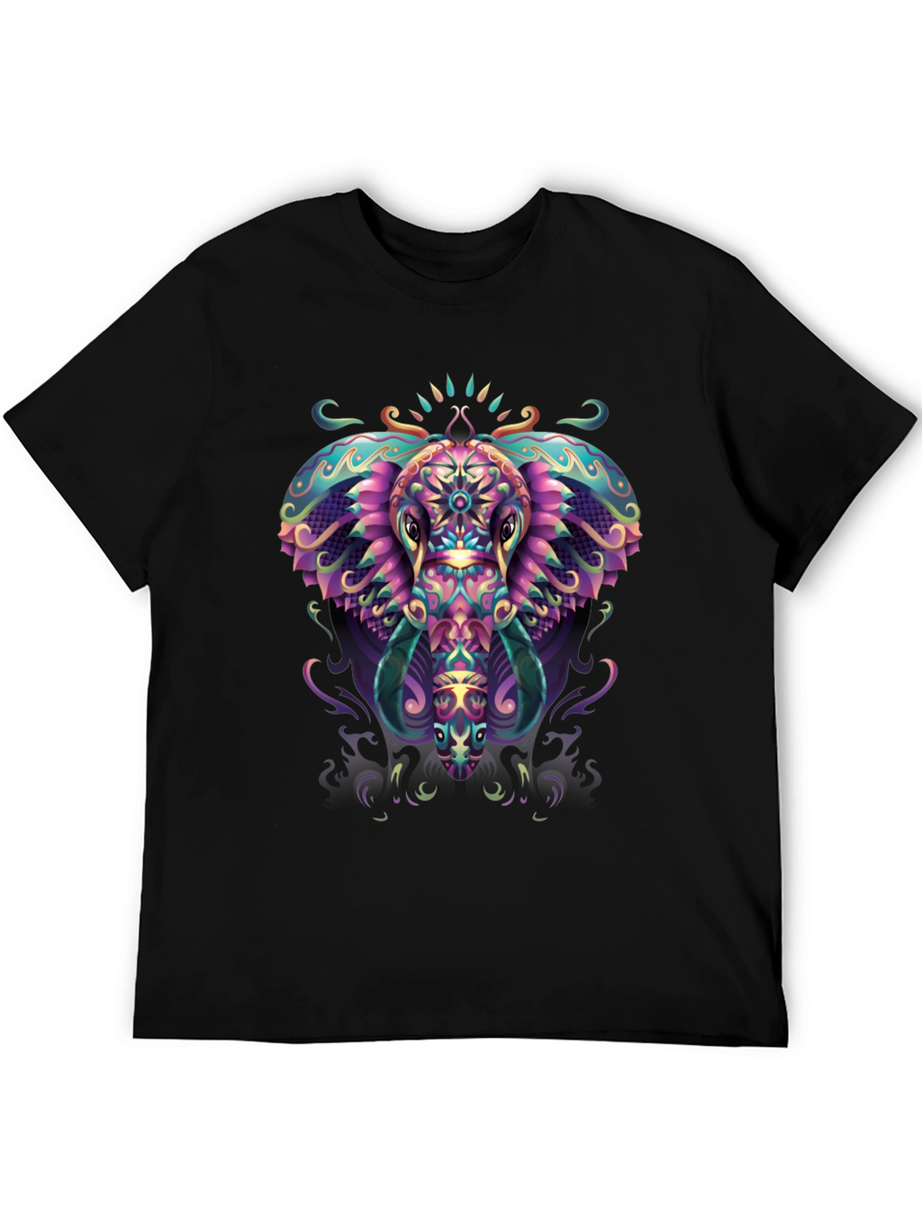 Psychedelic Elephant Graphic Tee - Black