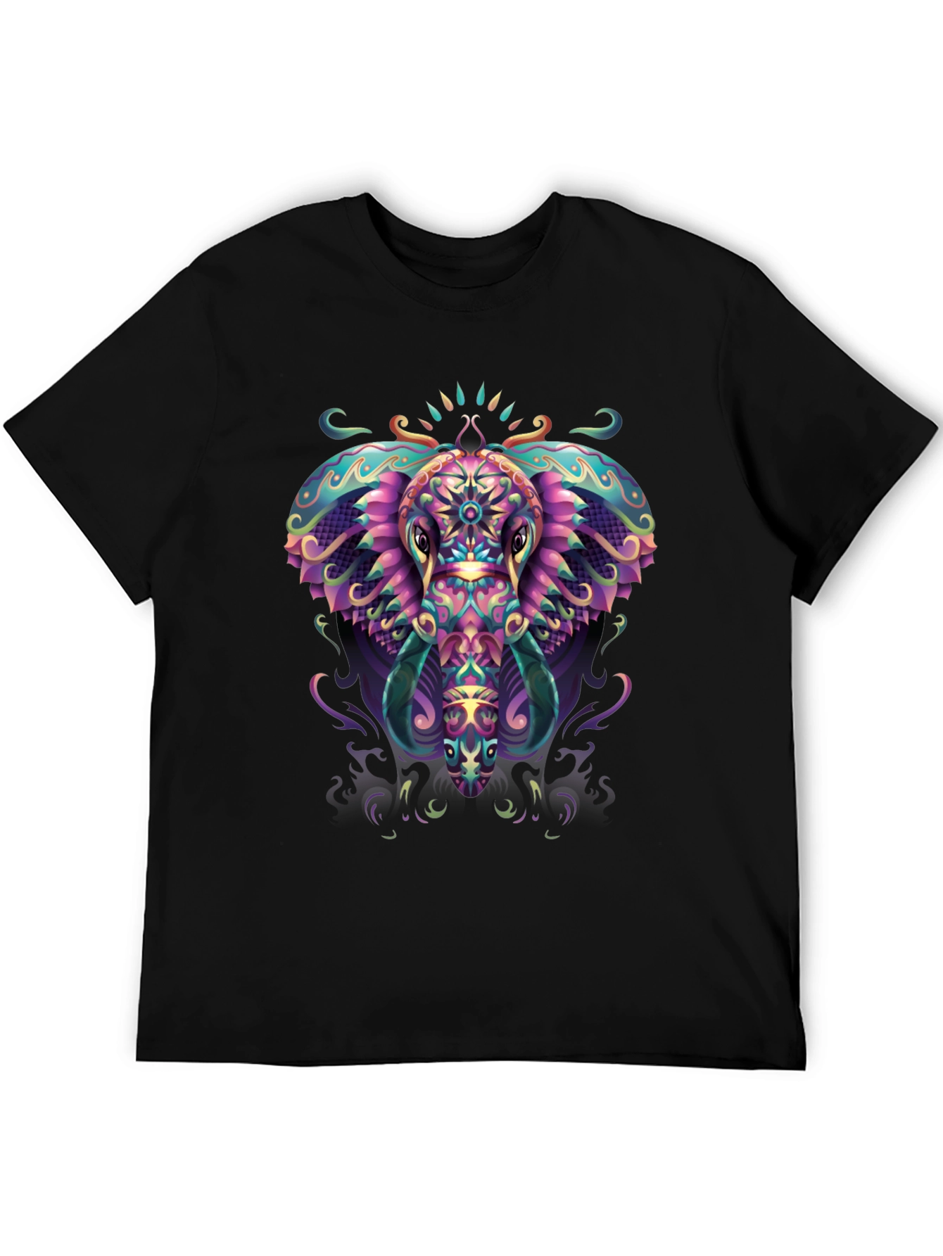 Psychedelic Elephant Graphic Tee - Black