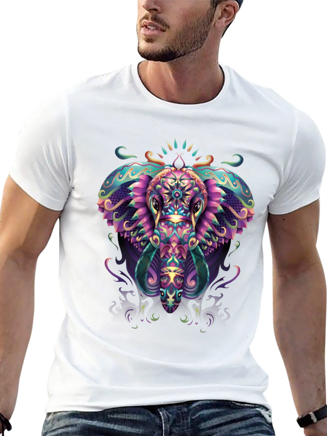 Psychedelic Elephant Graphic Tee - Black