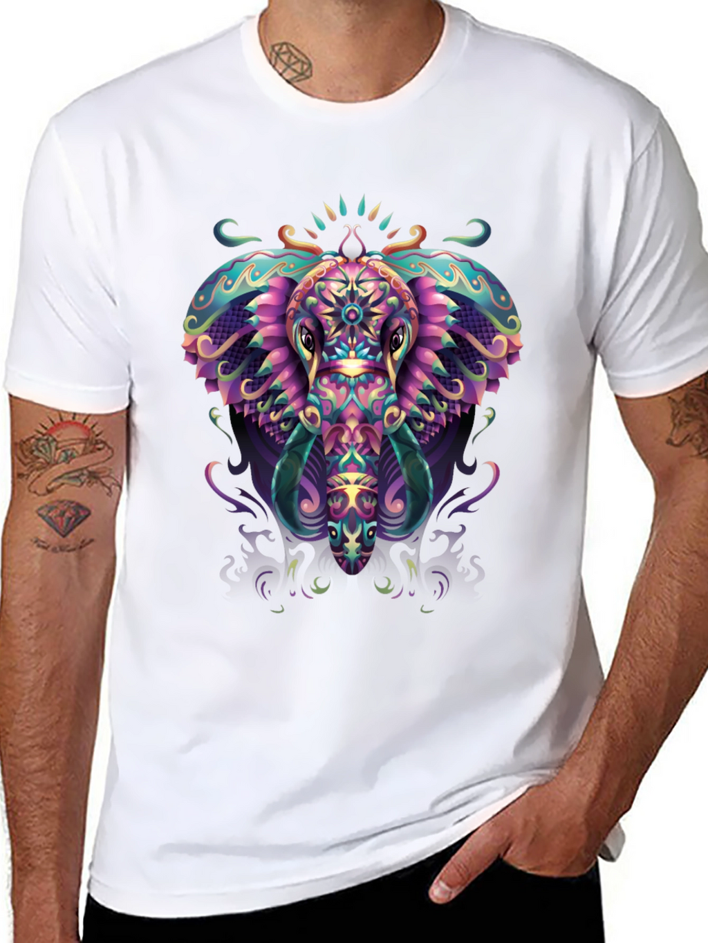 Psychedelic Elephant Graphic Tee - Black