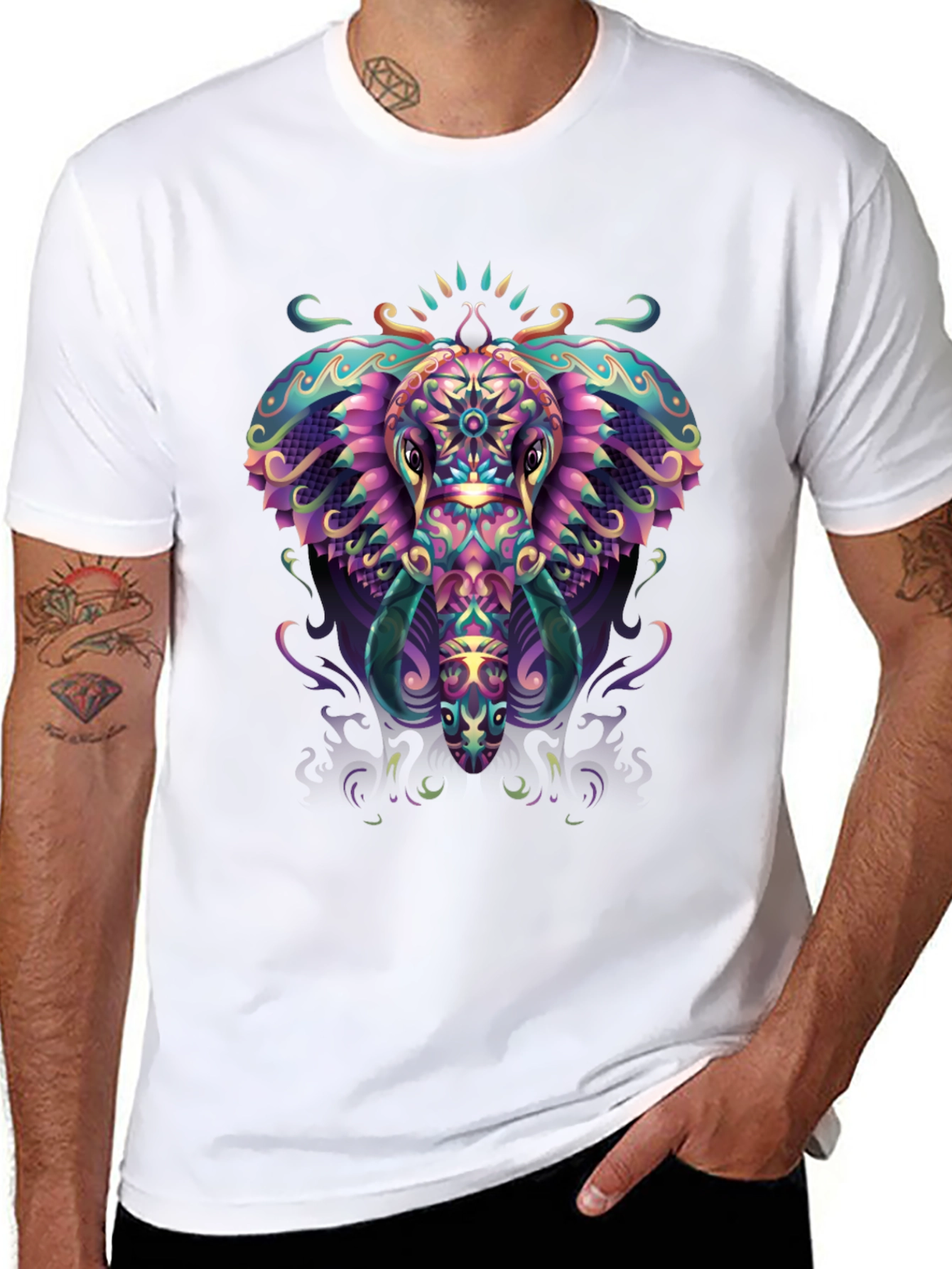 Psychedelic Elephant Graphic Tee - Black