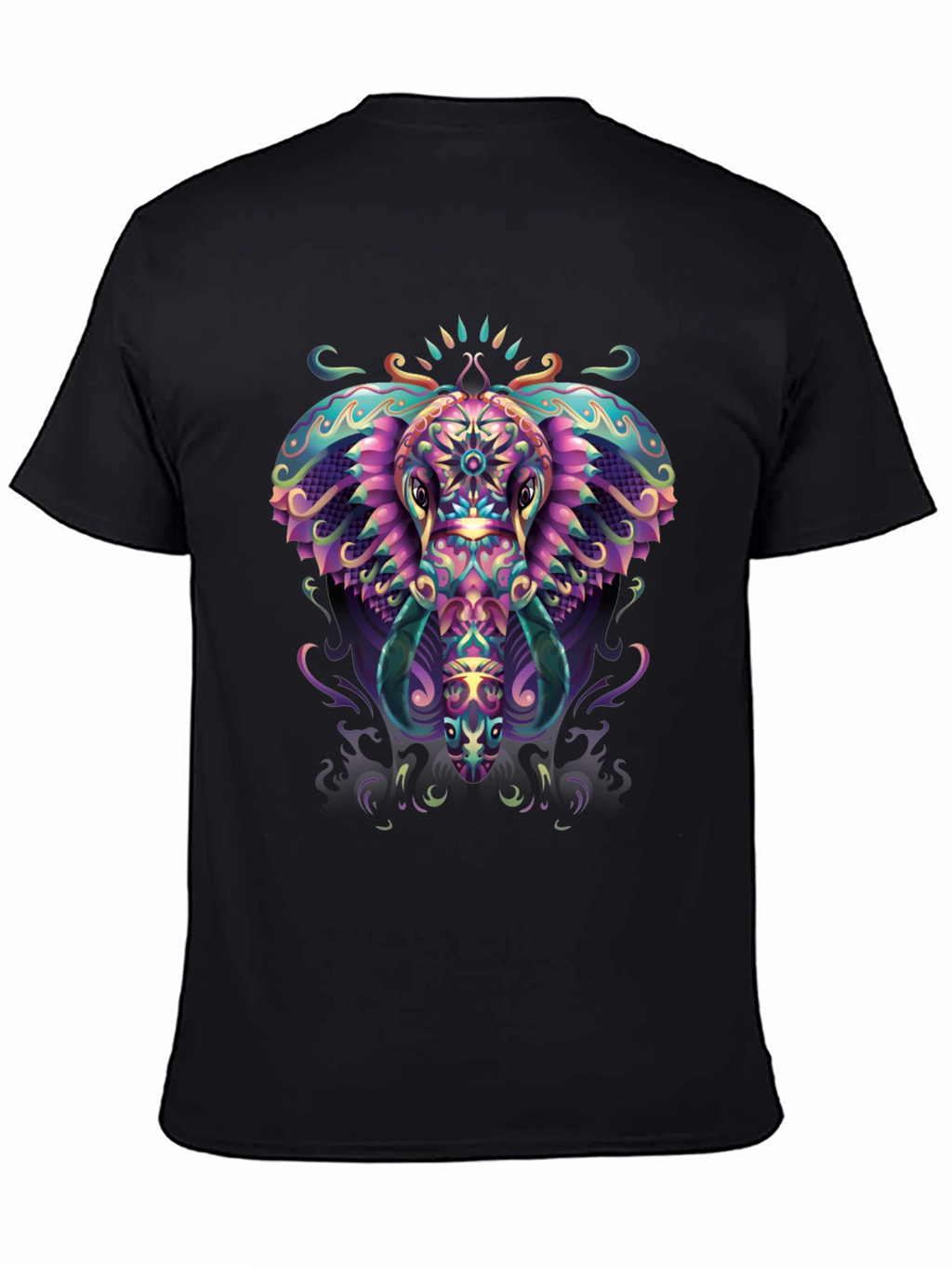 Psychedelic Elephant Graphic Tee - Black