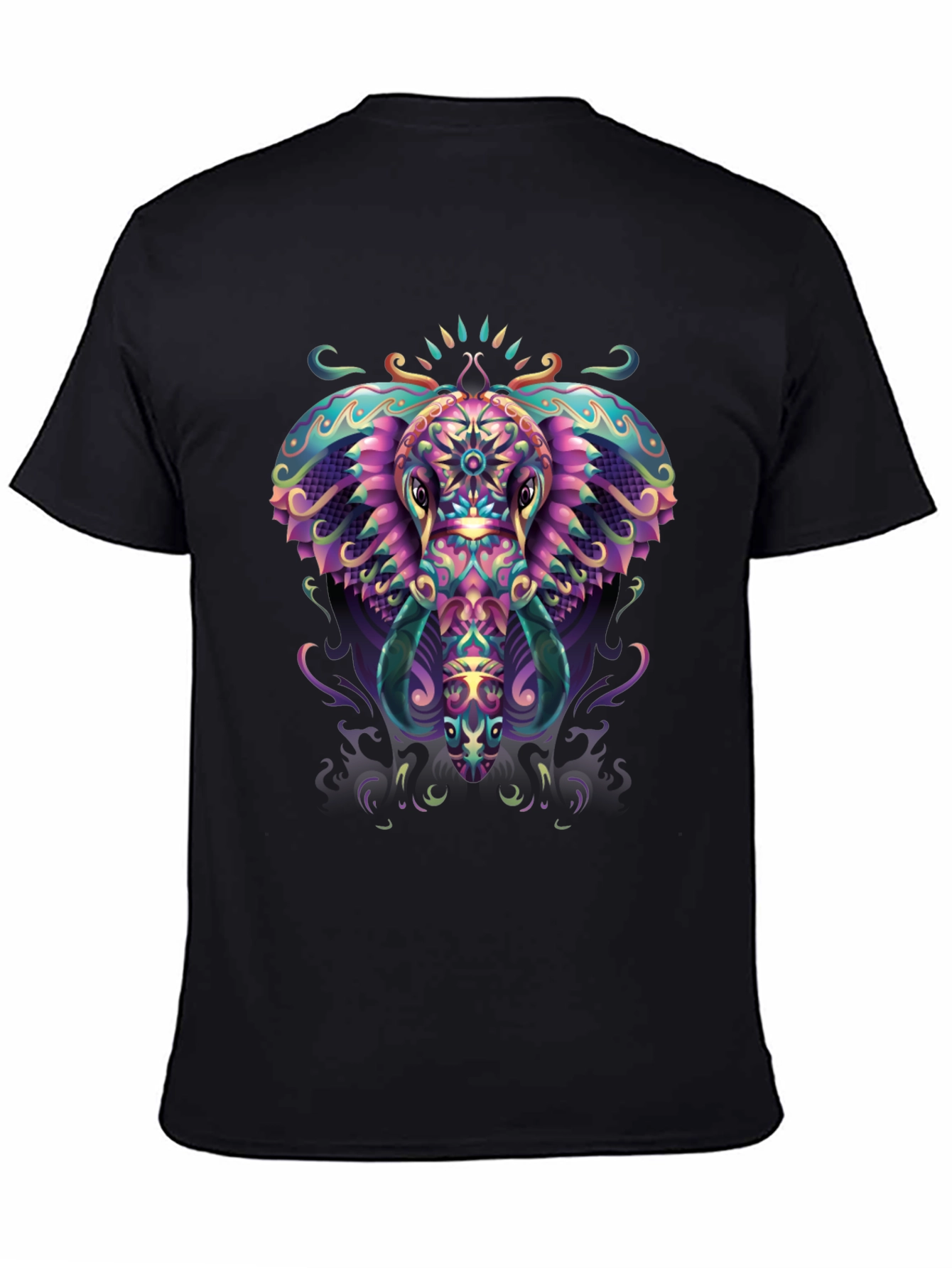 Psychedelic Elephant Graphic Tee - Black