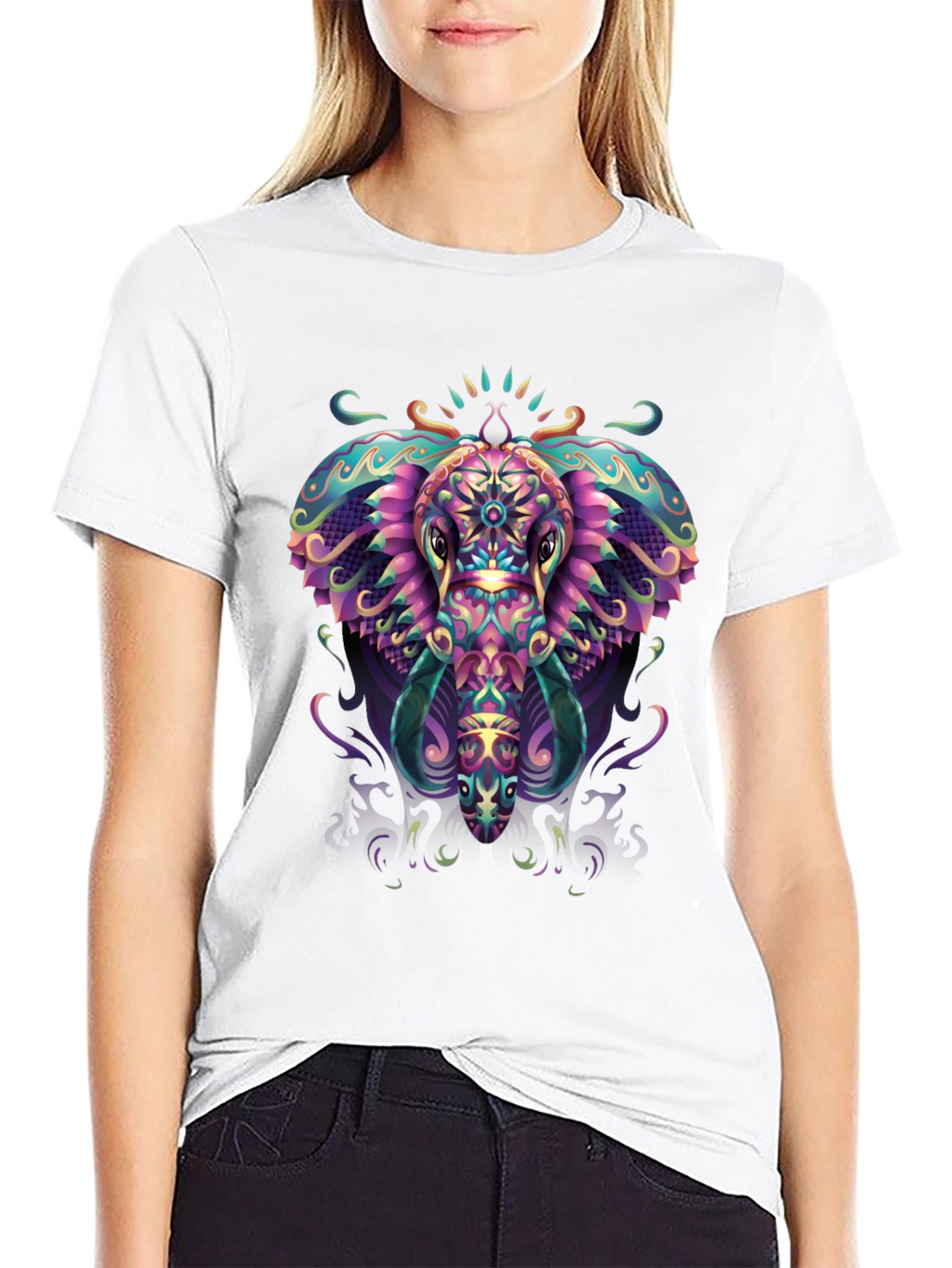 Psychedelic Elephant Graphic Tee - Black