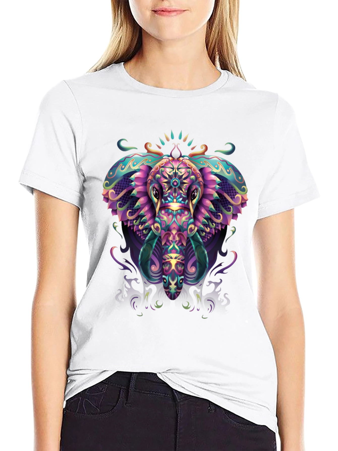 Psychedelic Elephant Graphic Tee - Black