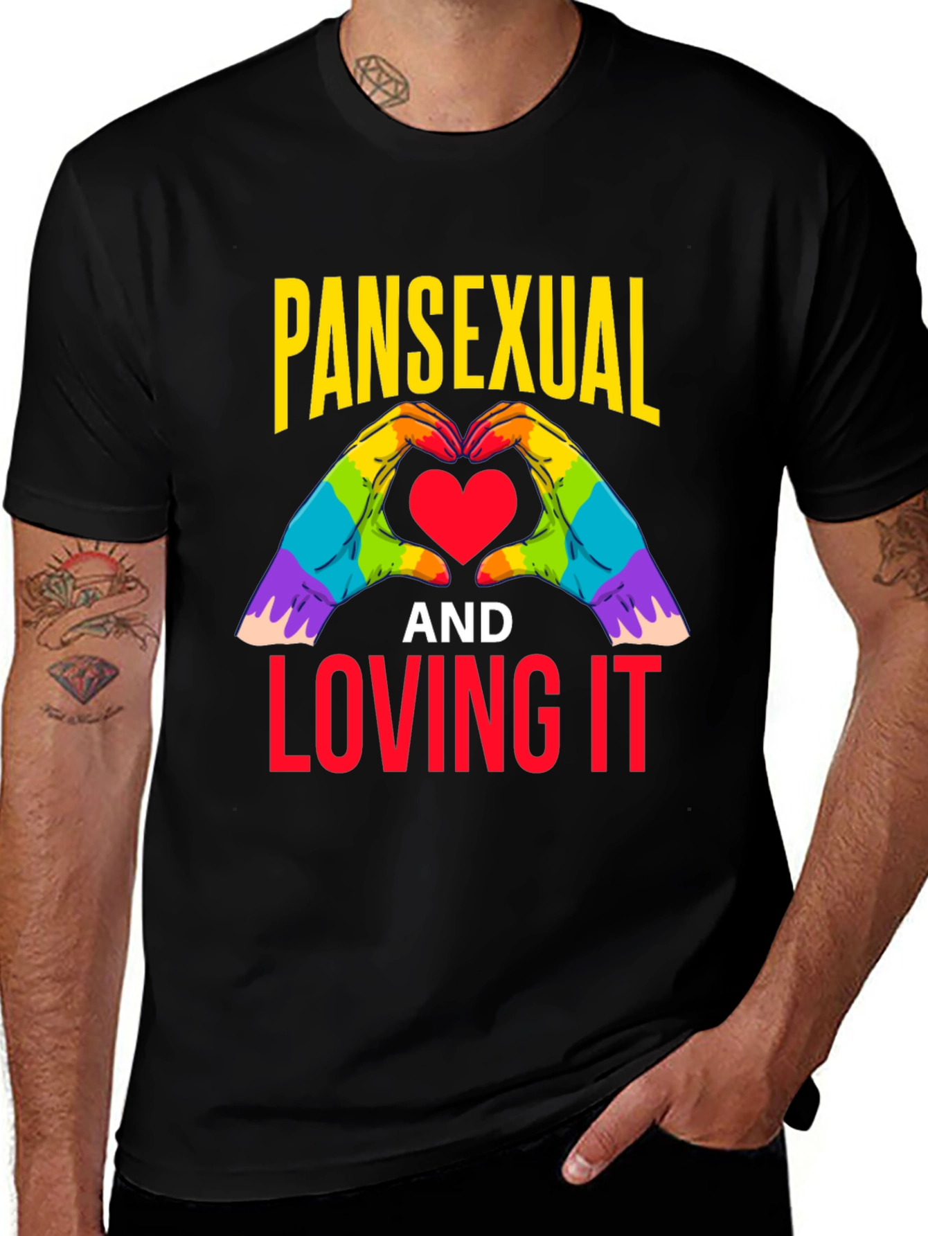 Pansexual Pride T-Shirt - Heart Hands Graphic Tee