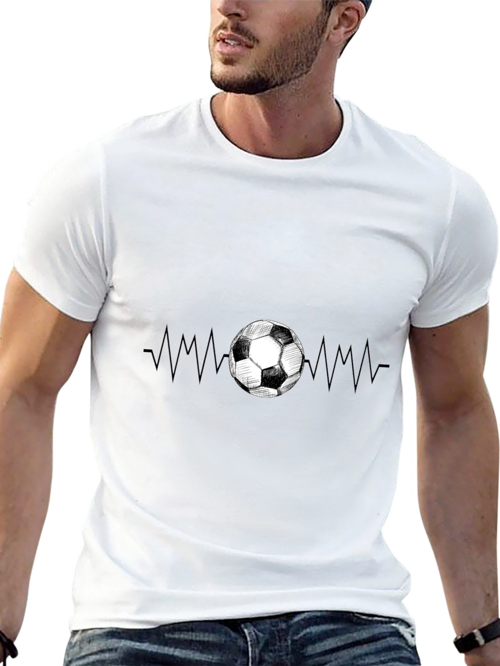Soccer Heartbeat Graphic T-Shirt - Black