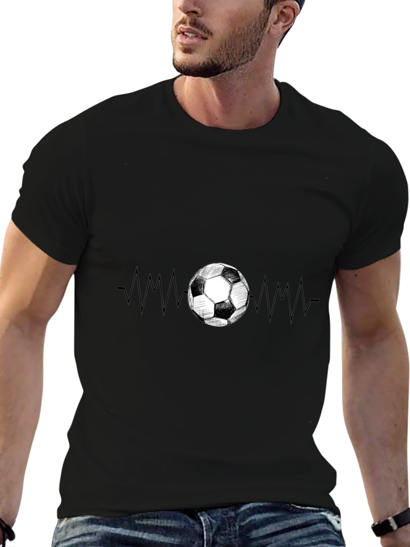 Soccer Heartbeat Graphic T-Shirt - Black