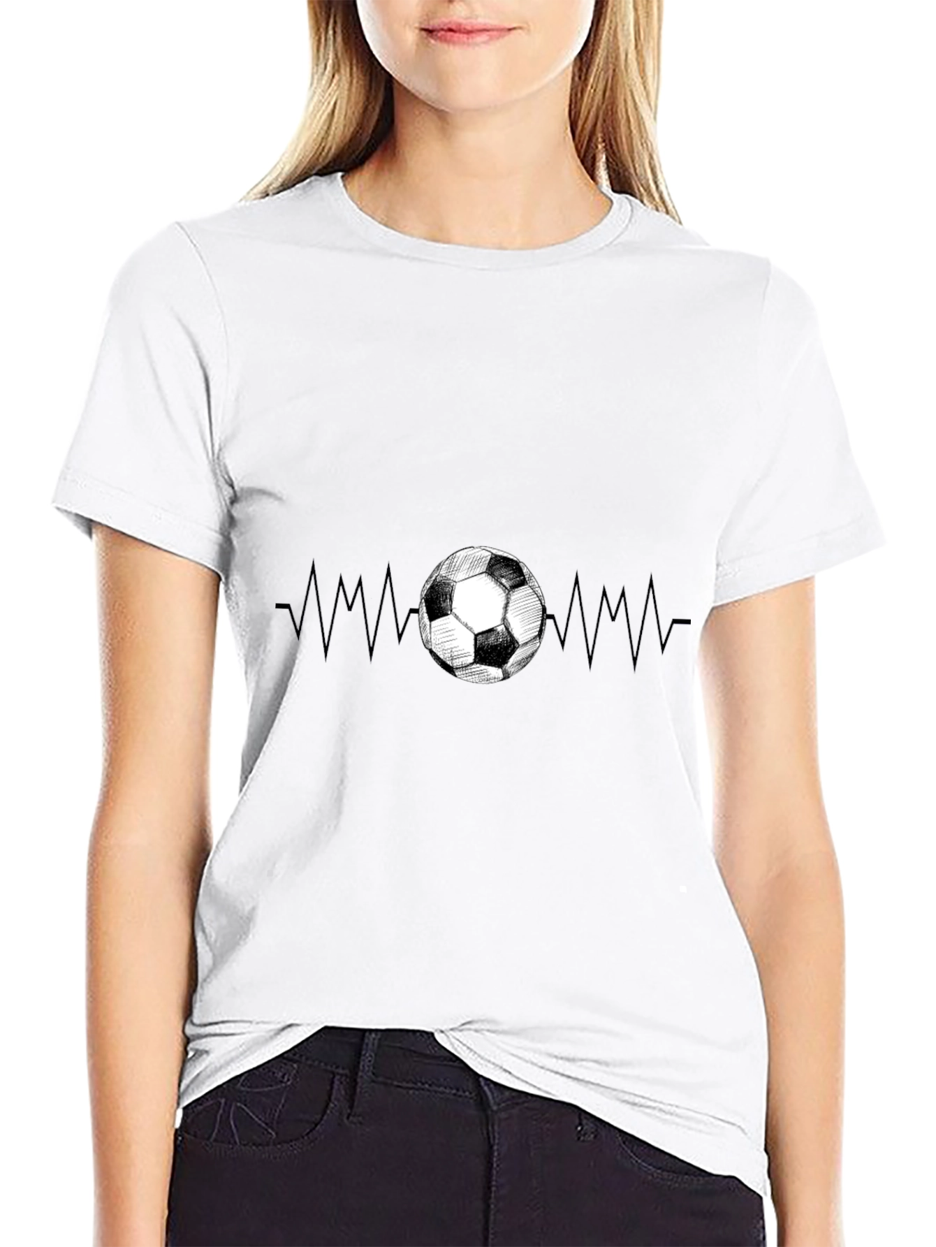 Soccer Heartbeat Graphic T-Shirt - Black