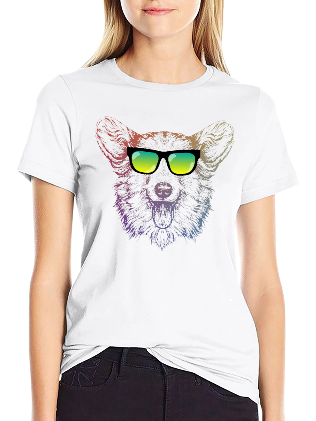 Cool Corgi Rainbow Graphic T-Shirt