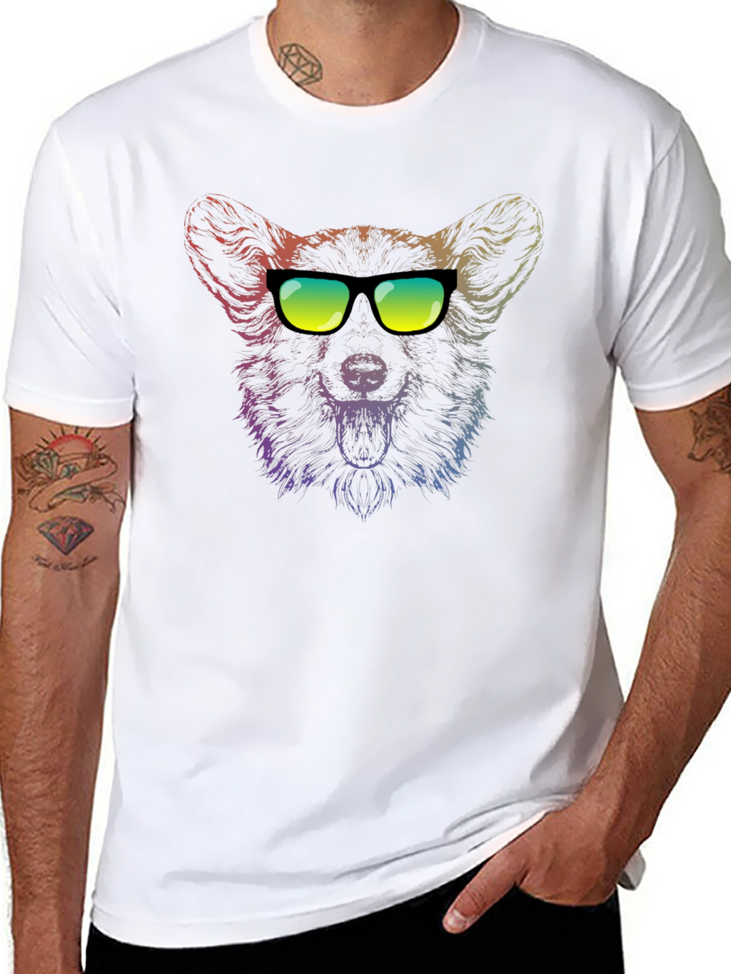 Cool Corgi Rainbow Graphic T-Shirt