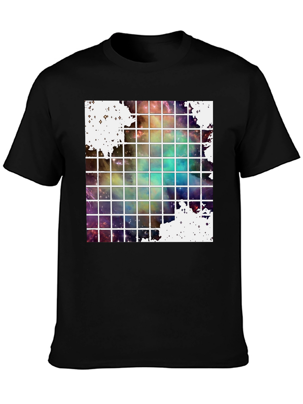 Galaxy Grid Graphic Tee - Trendy Space Design T-Shirt