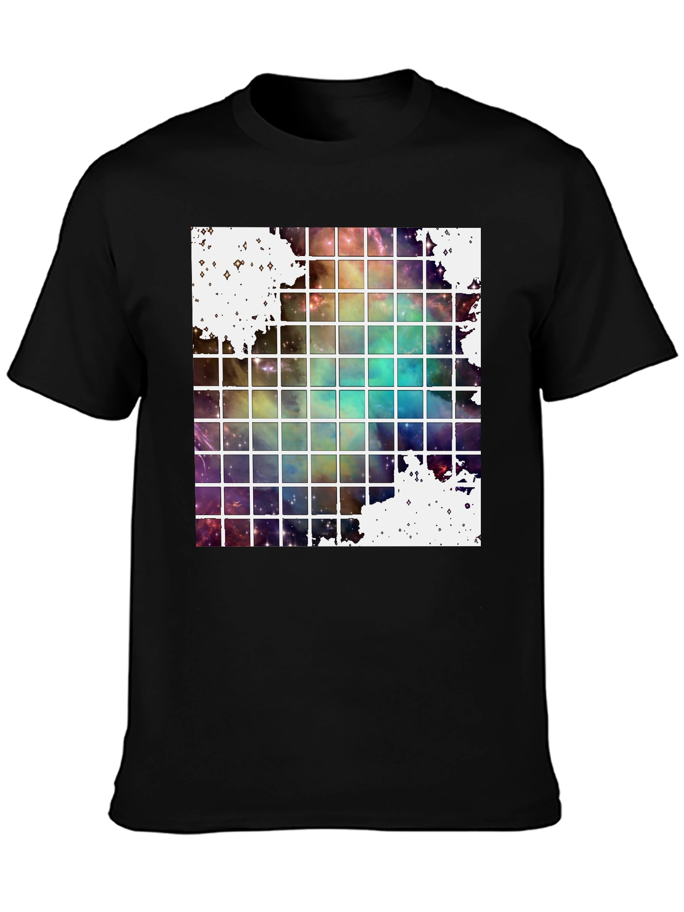Galaxy Grid Graphic Tee - Trendy Space Design T-Shirt