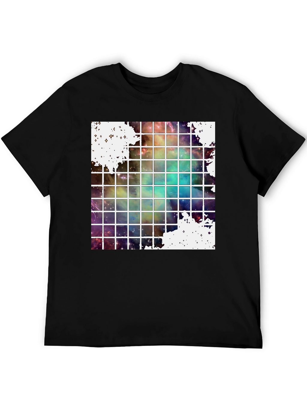 Galaxy Grid Graphic Tee - Trendy Space Design T-Shirt