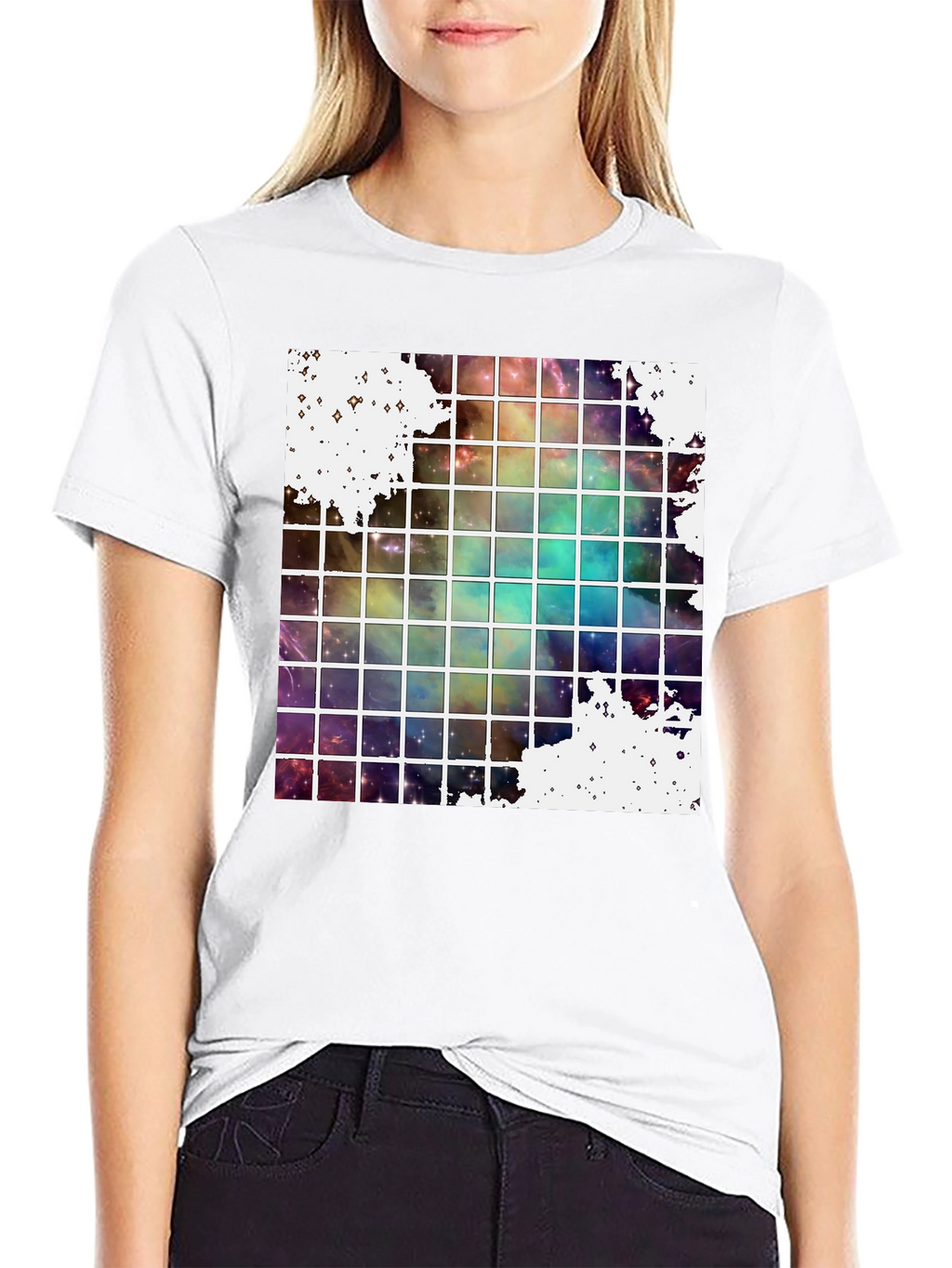 Galaxy Grid Graphic Tee - Trendy Space Design T-Shirt