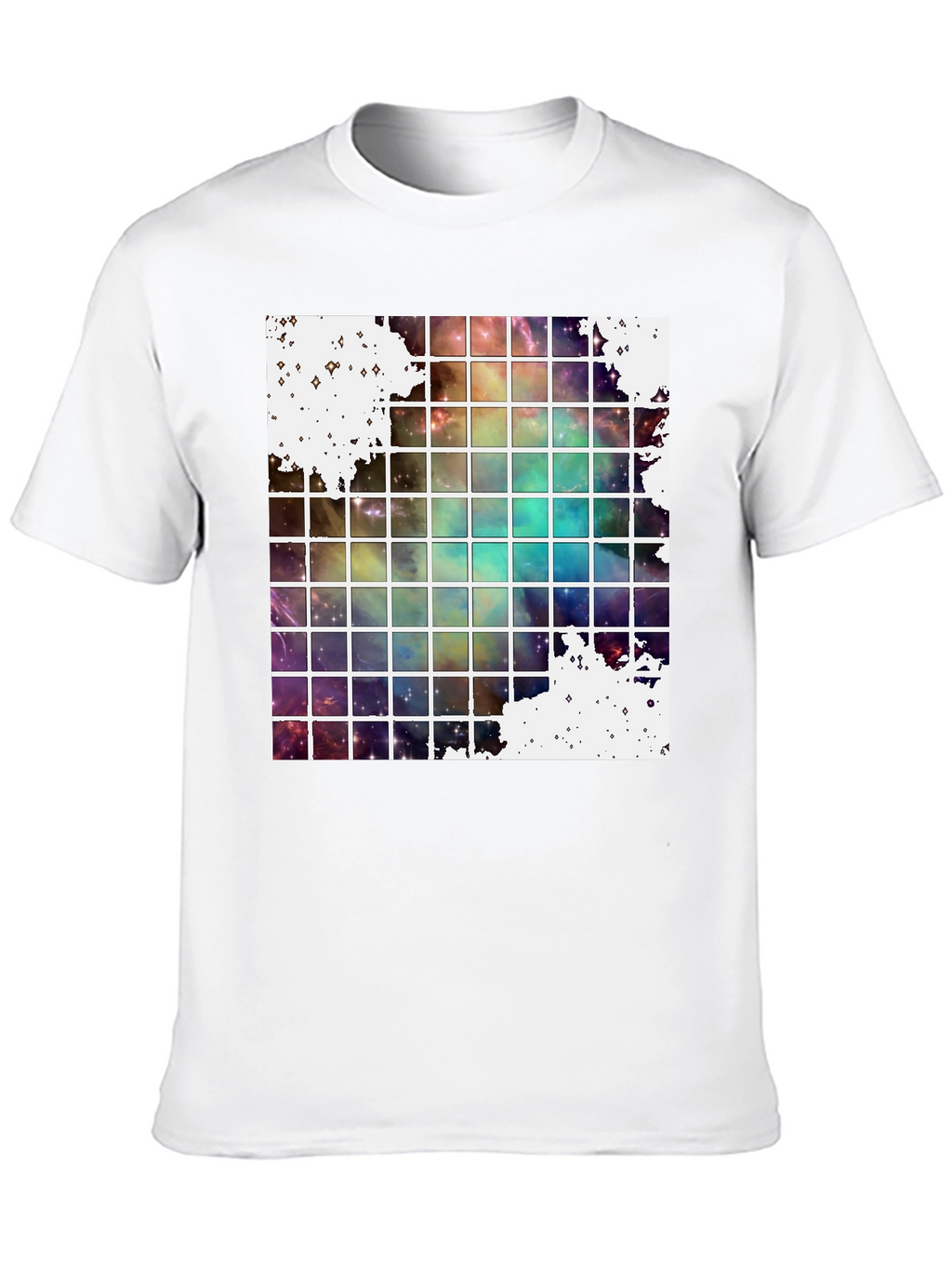 Galaxy Grid Graphic Tee - Trendy Space Design T-Shirt