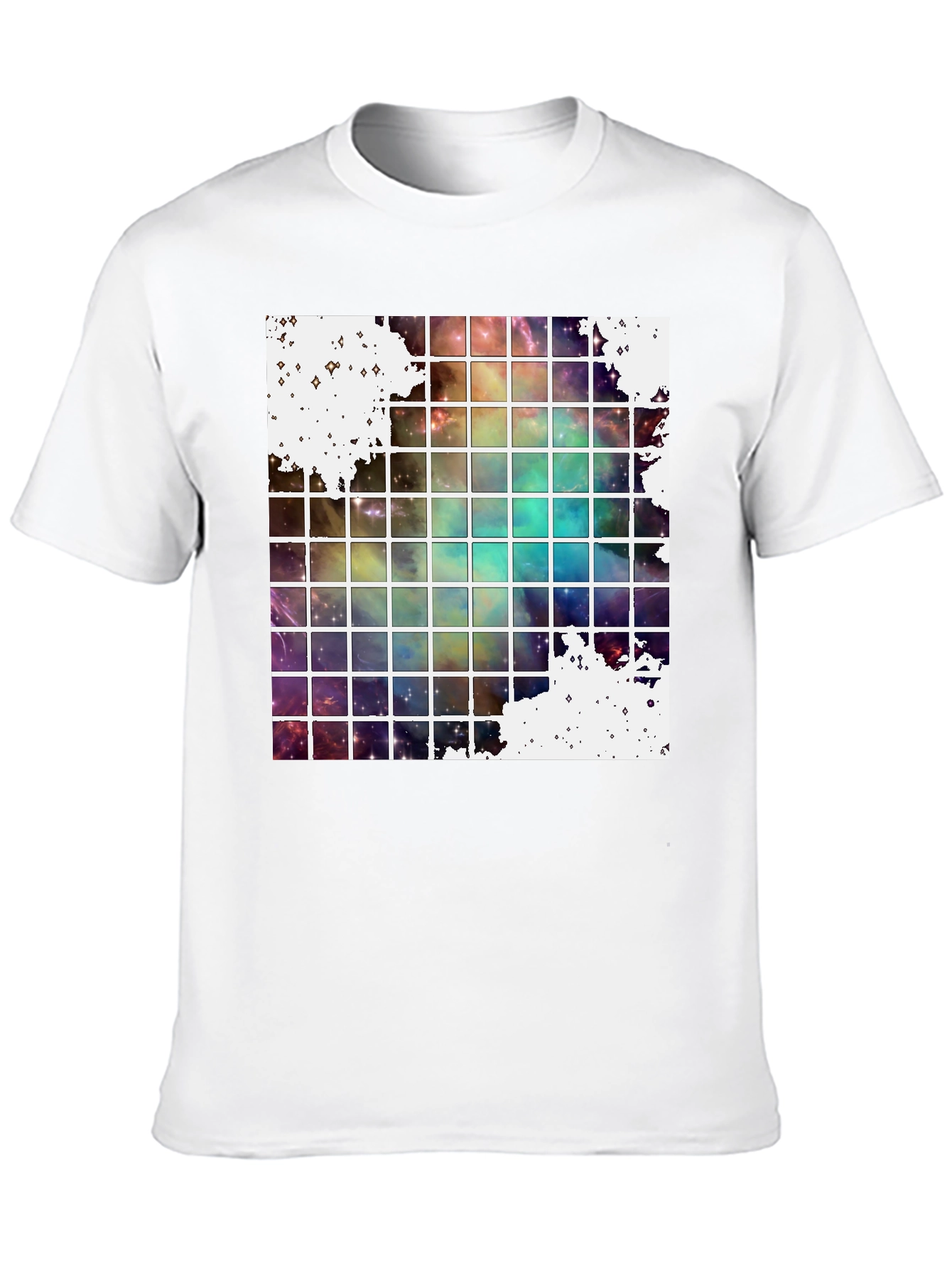 Galaxy Grid Graphic Tee - Trendy Space Design T-Shirt