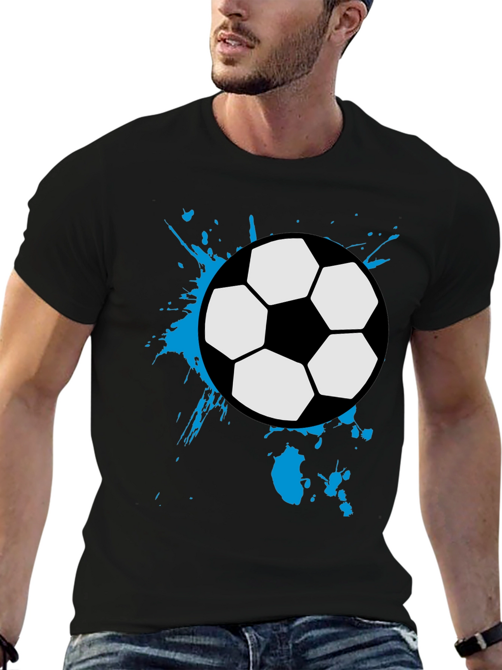 Soccer Ball Splash Tee - Black Cotton Graphic T-Shirt