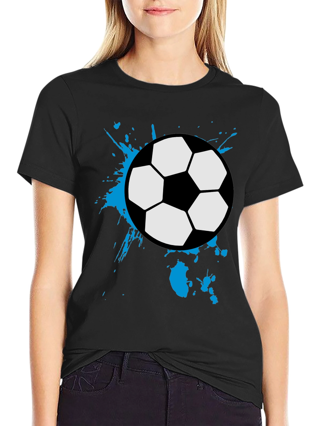 Soccer Ball Splash Tee - Black Cotton Graphic T-Shirt