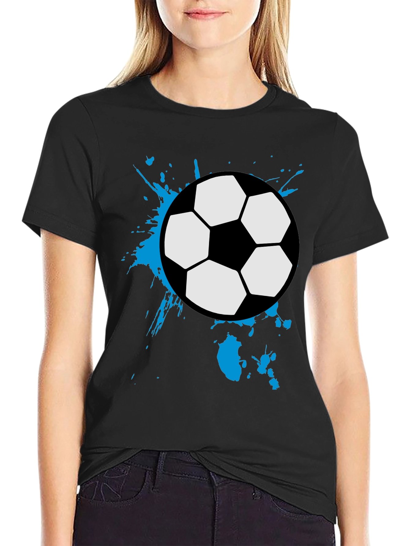 Soccer Ball Splash Tee - Black Cotton Graphic T-Shirt