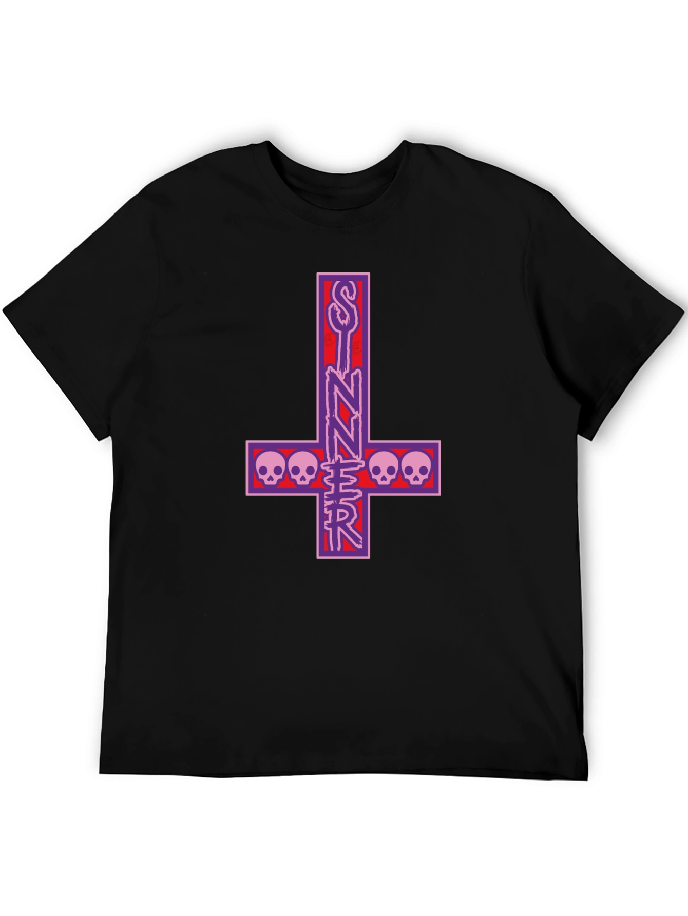 Sinner Inverted Cross Skull T-Shirt