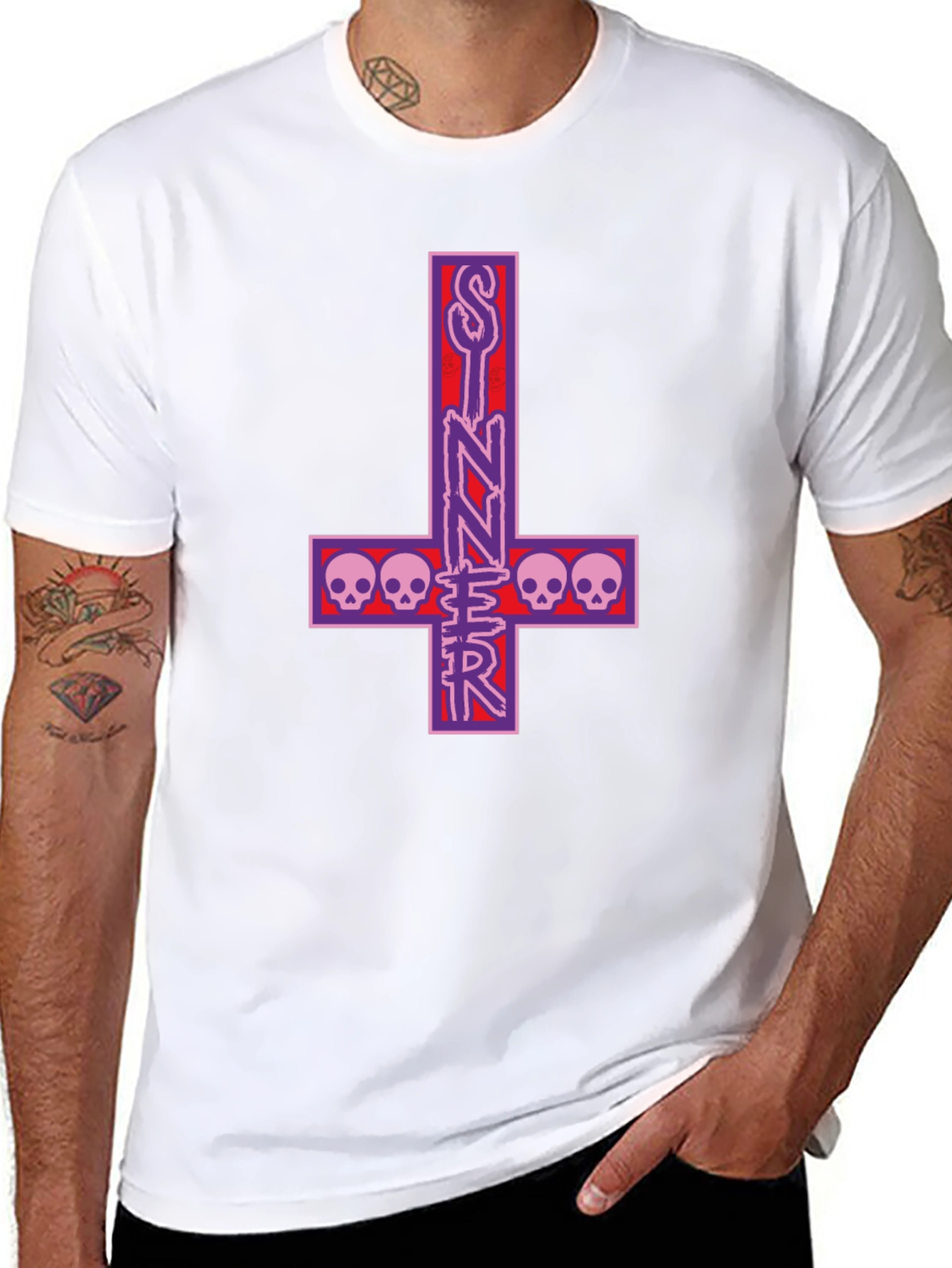 Sinner Inverted Cross Skull T-Shirt