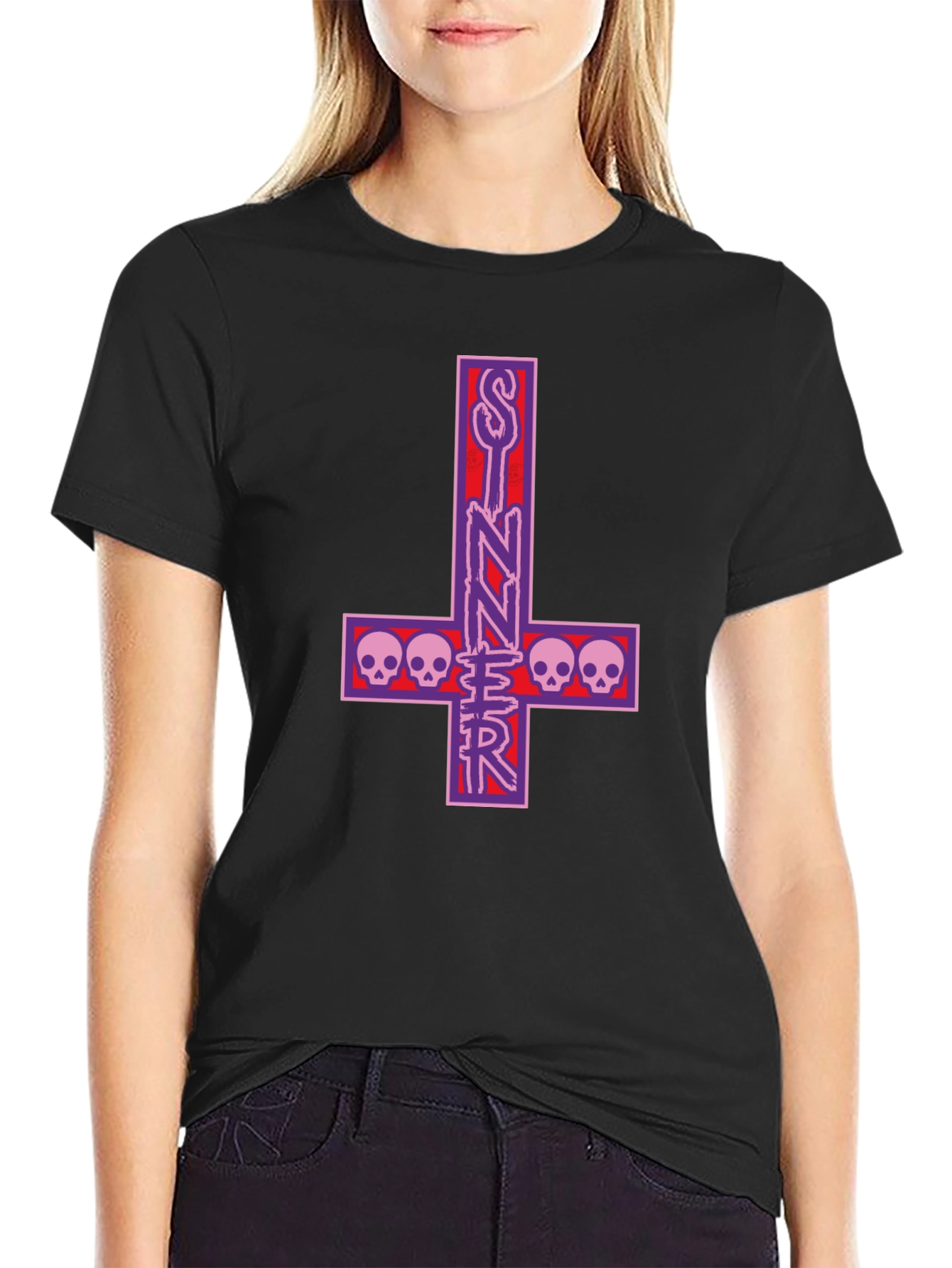 Sinner Inverted Cross Skull T-Shirt