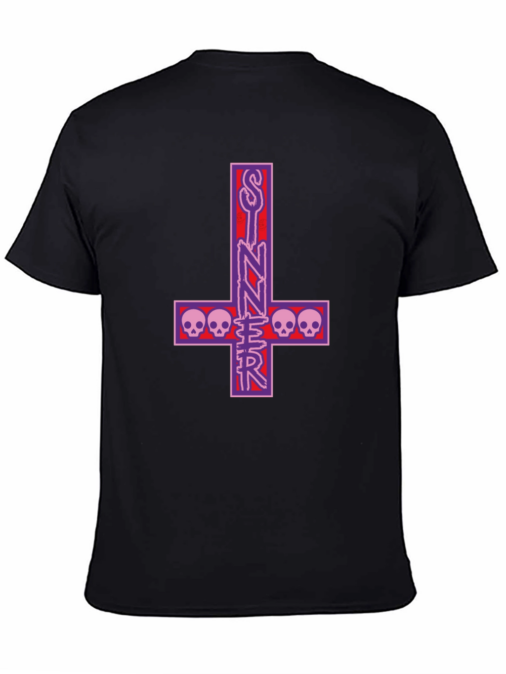 Sinner Inverted Cross Skull T-Shirt
