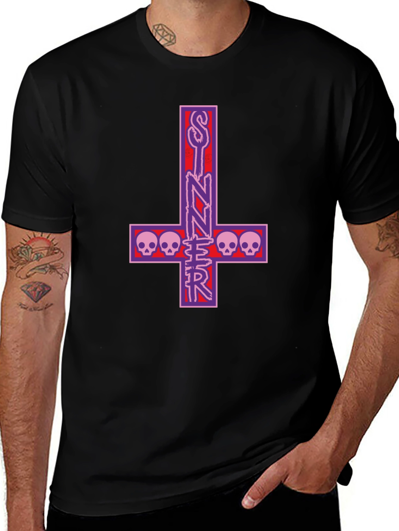 Sinner Inverted Cross Skull T-Shirt