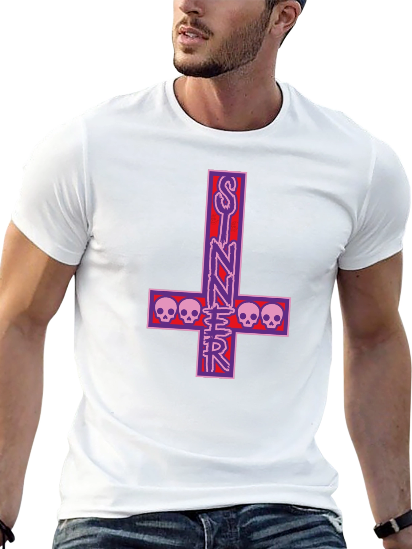 Sinner Inverted Cross Skull T-Shirt