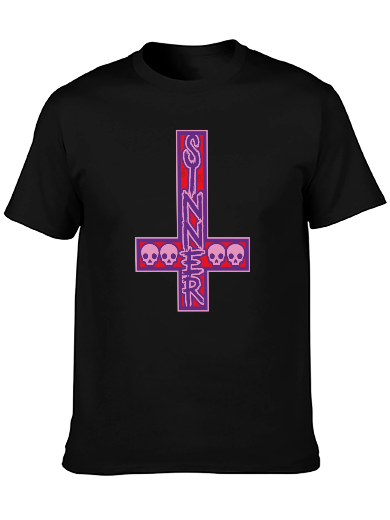 Sinner Inverted Cross Skull T-Shirt