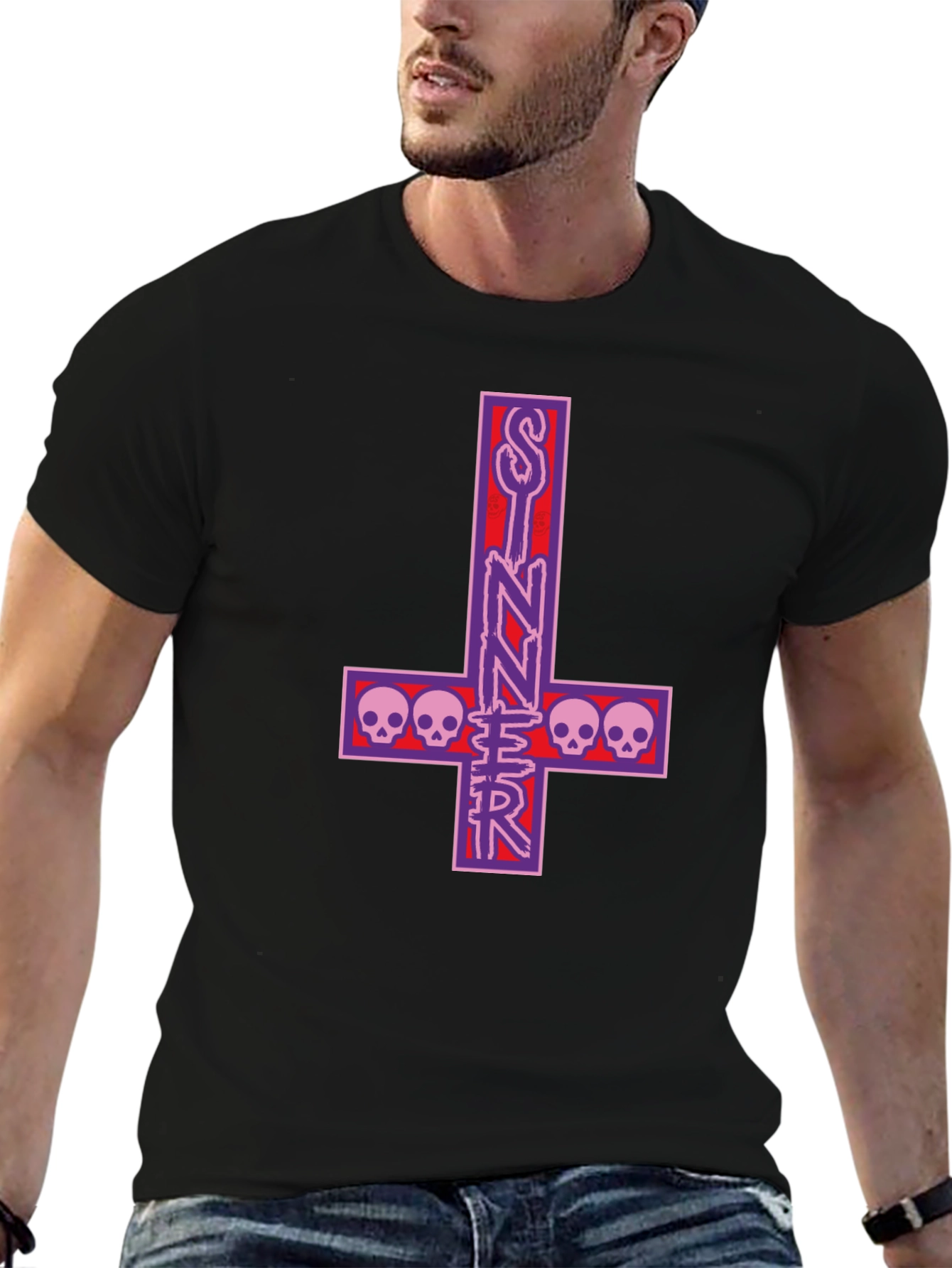 Sinner Inverted Cross Skull T-Shirt