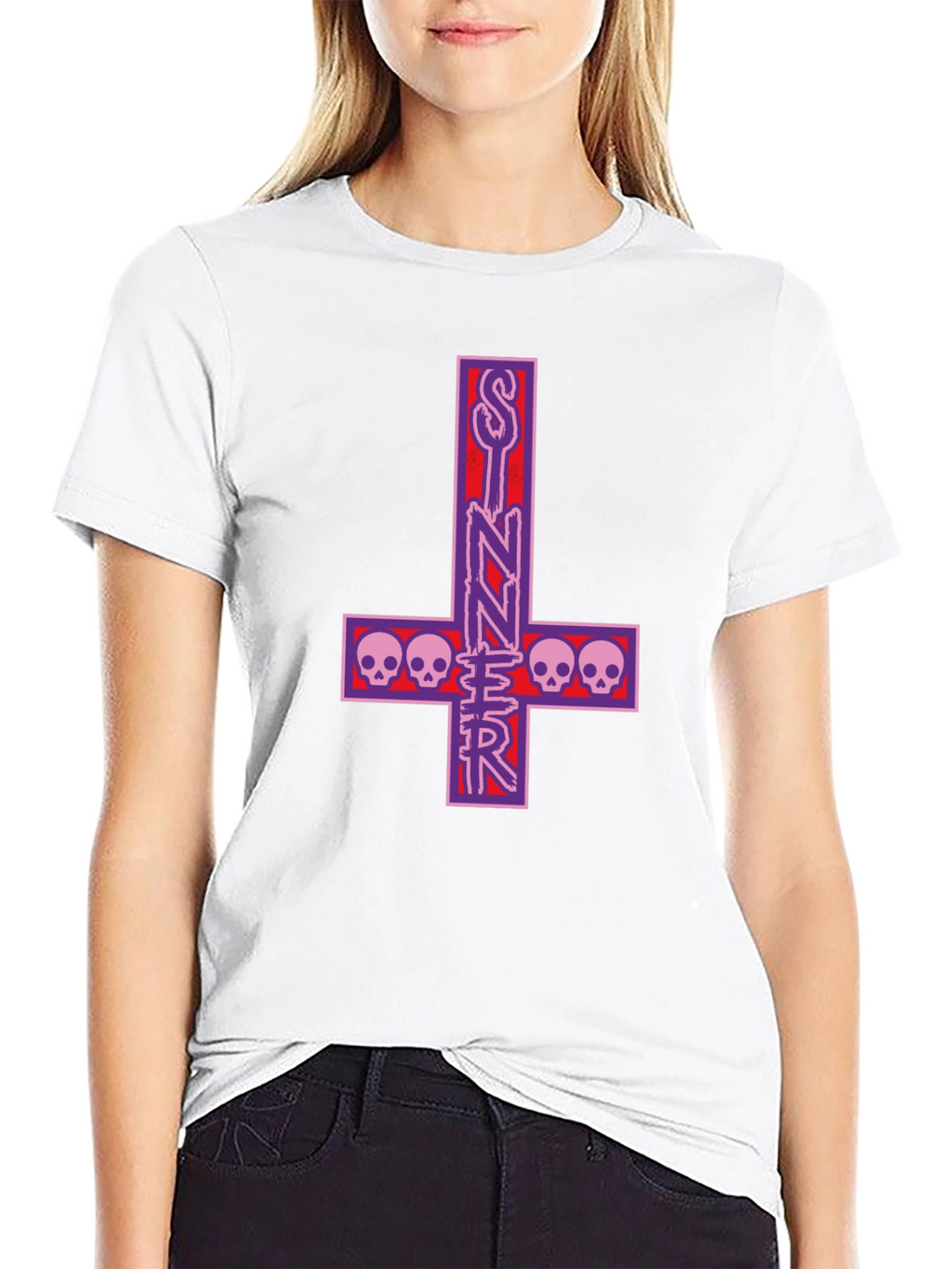 Sinner Inverted Cross Skull T-Shirt
