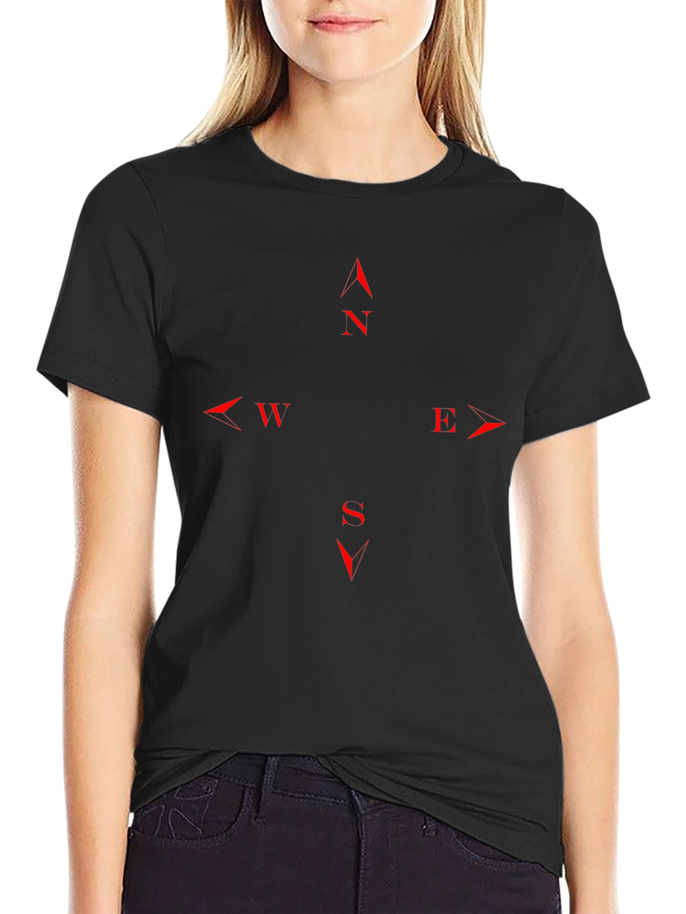 Directional Compass T-Shirt - Black with Red Details