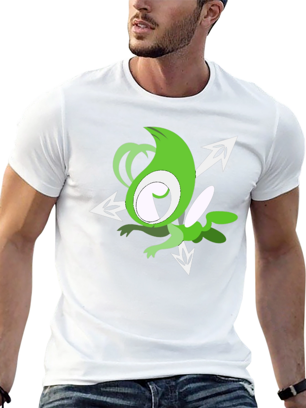 Green Cartoon Character Black T-Shirt