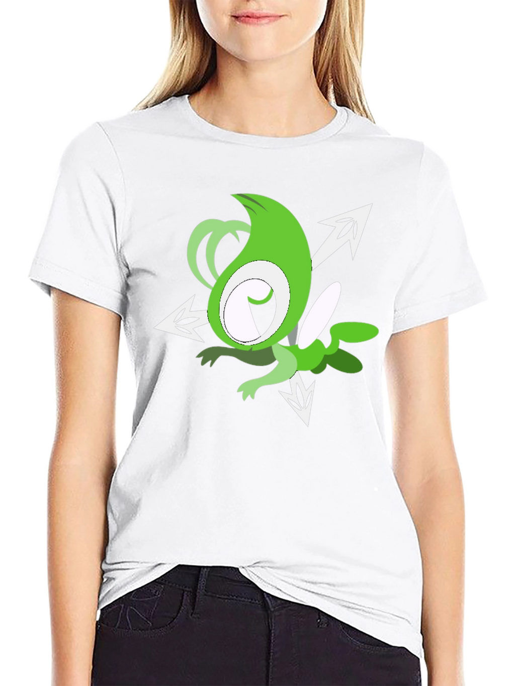 Green Cartoon Character Black T-Shirt