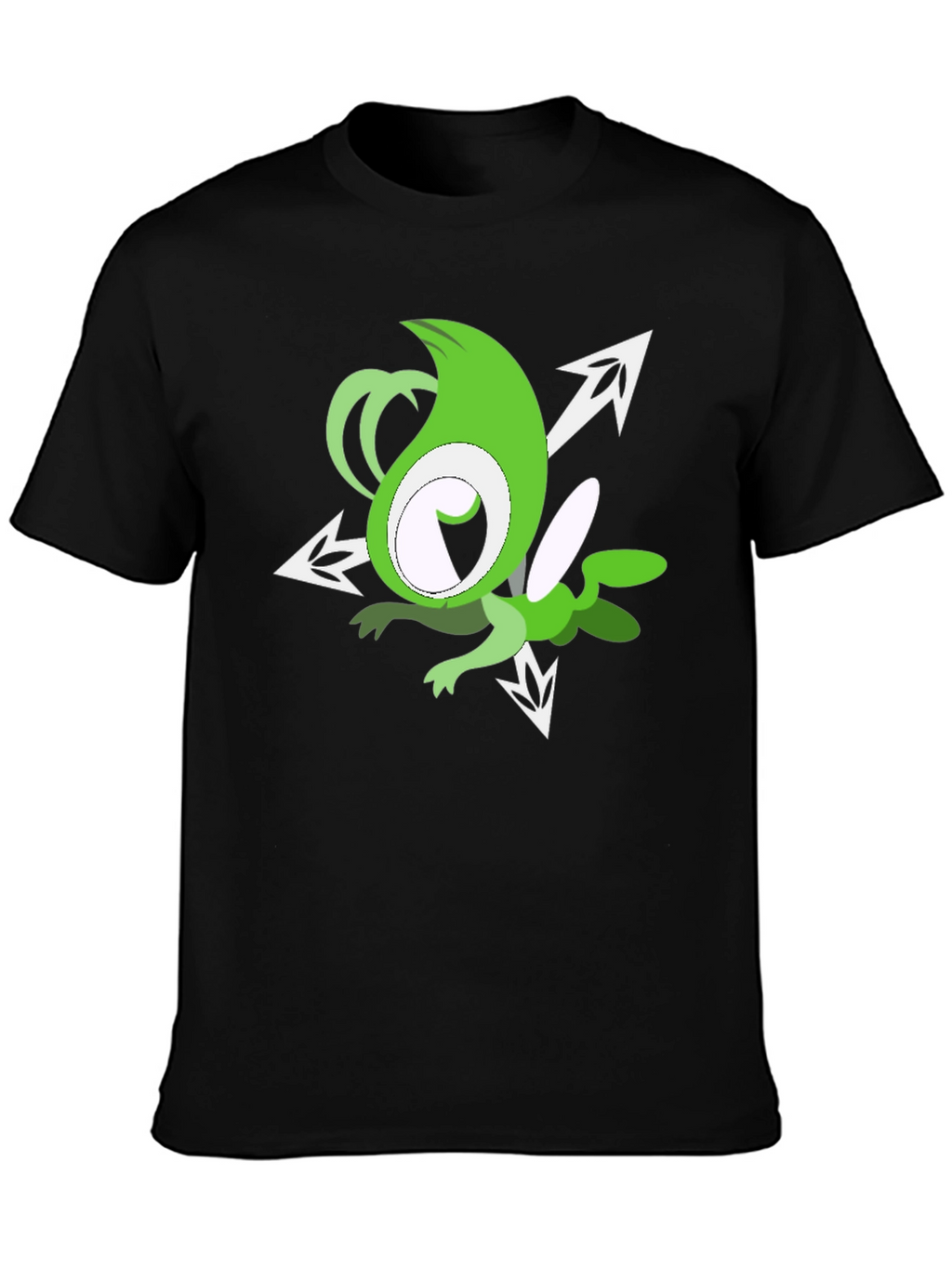 Green Cartoon Character Black T-Shirt