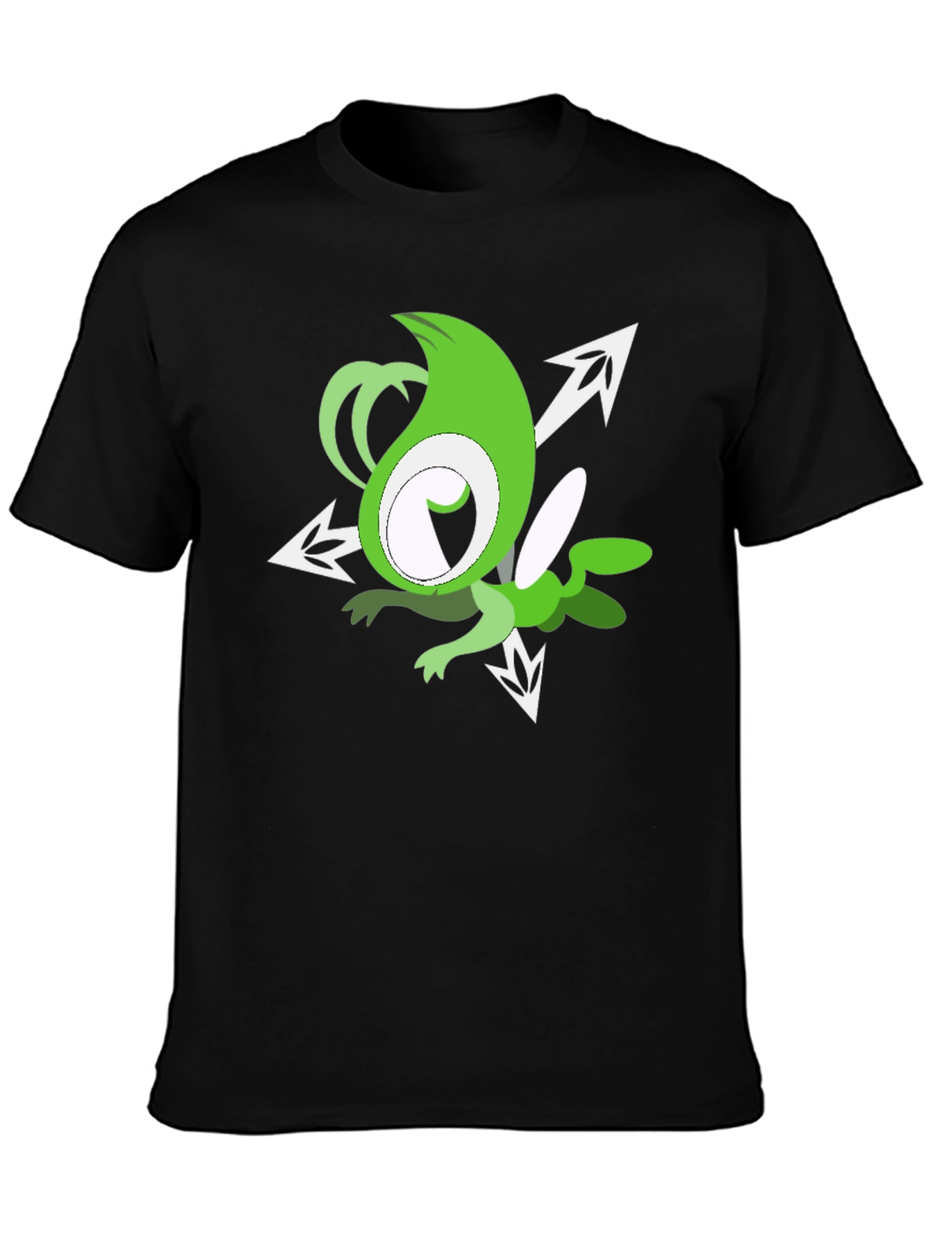 Green Cartoon Character Black T-Shirt