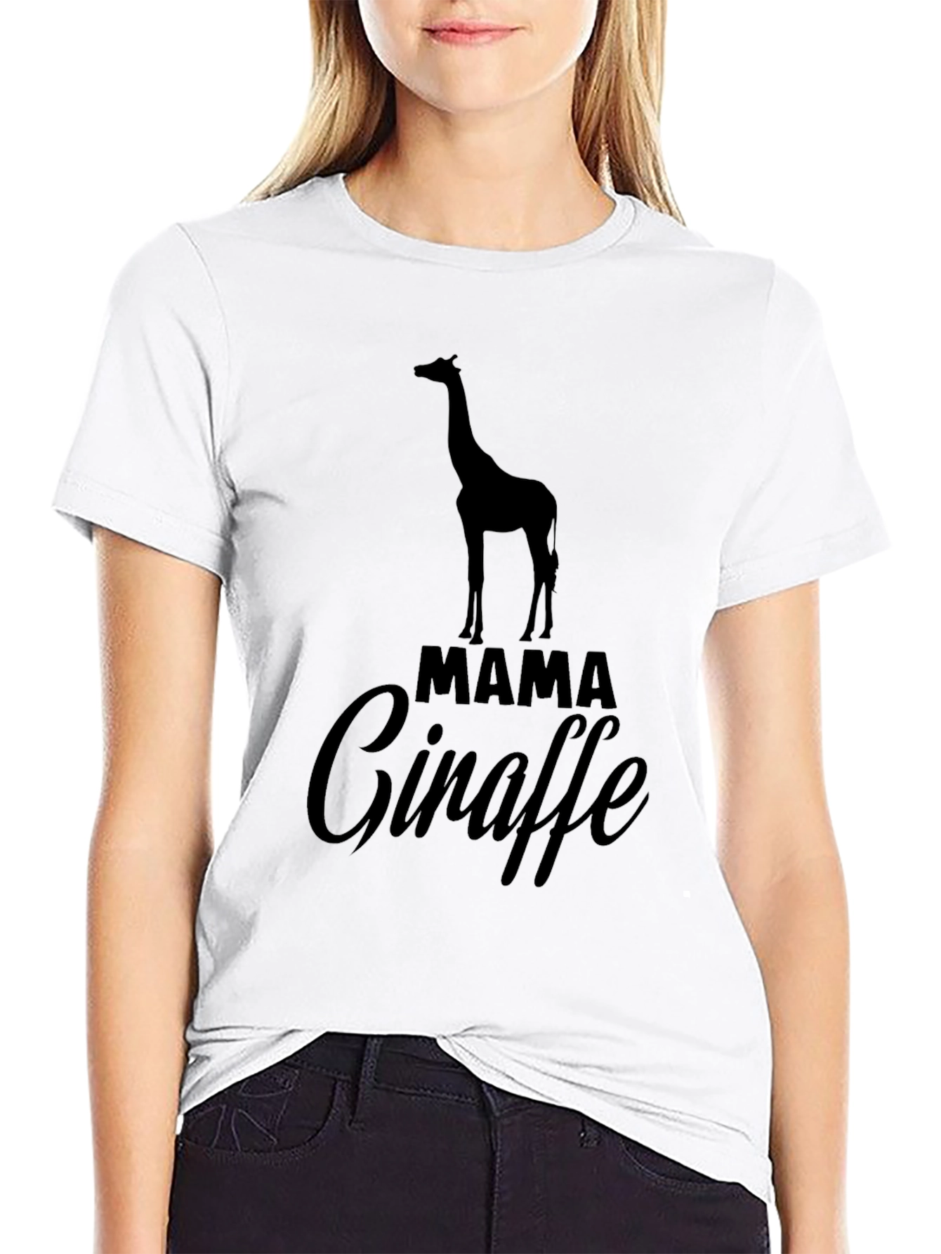 Mama Giraffe Graphic T-Shirt - Black