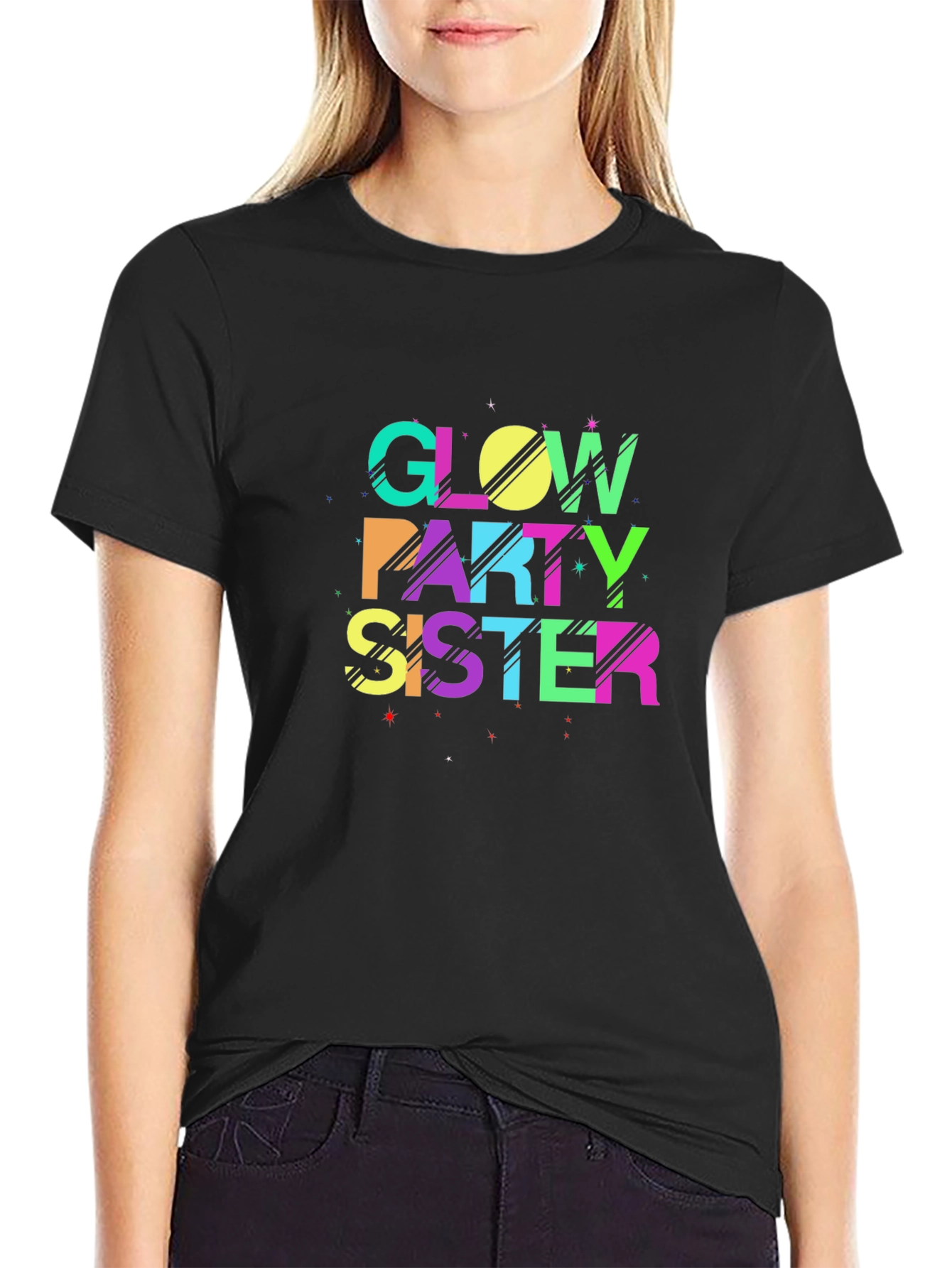 Glow Party Sister T-Shirt - Black